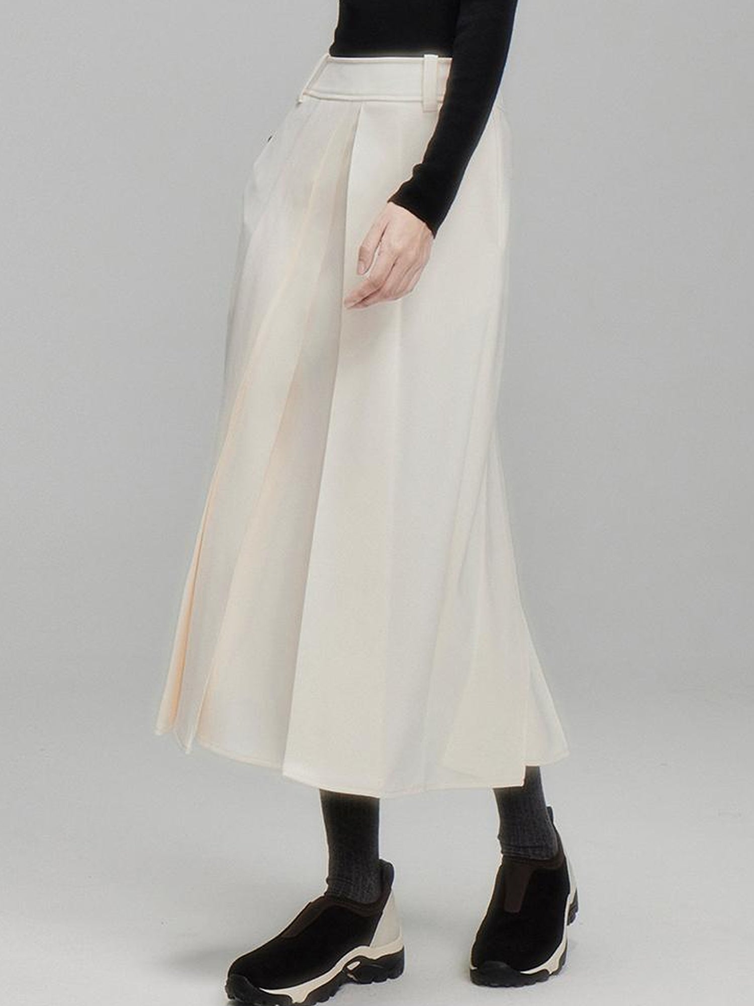 FUSSED Infinite White Pleated Midi Skirt With Asymmetric Hem