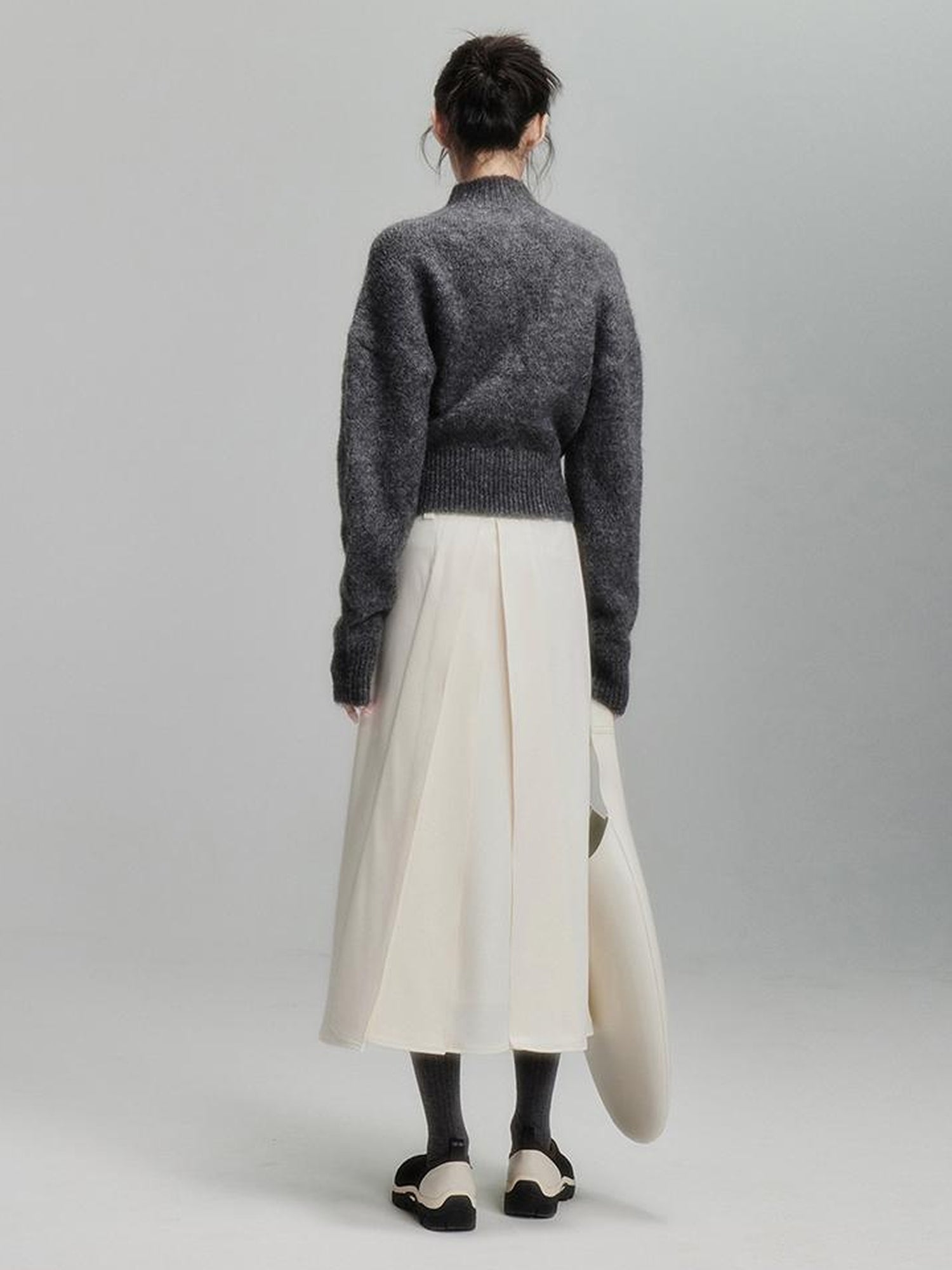 FUSSED Infinite White Pleated Midi Skirt With Asymmetric Hem