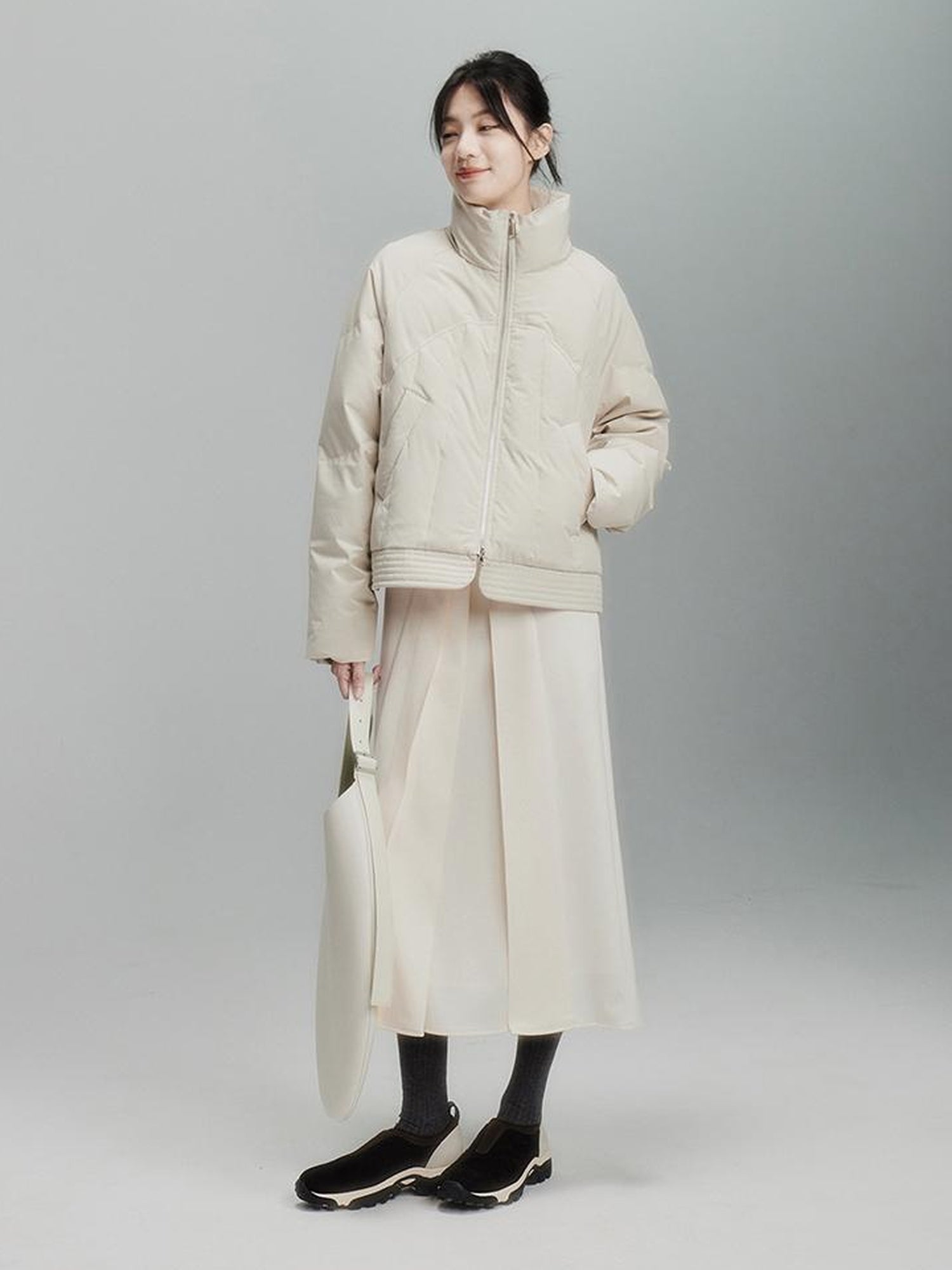 FUSSED Infinite White Pleated Midi Skirt With Asymmetric Hem