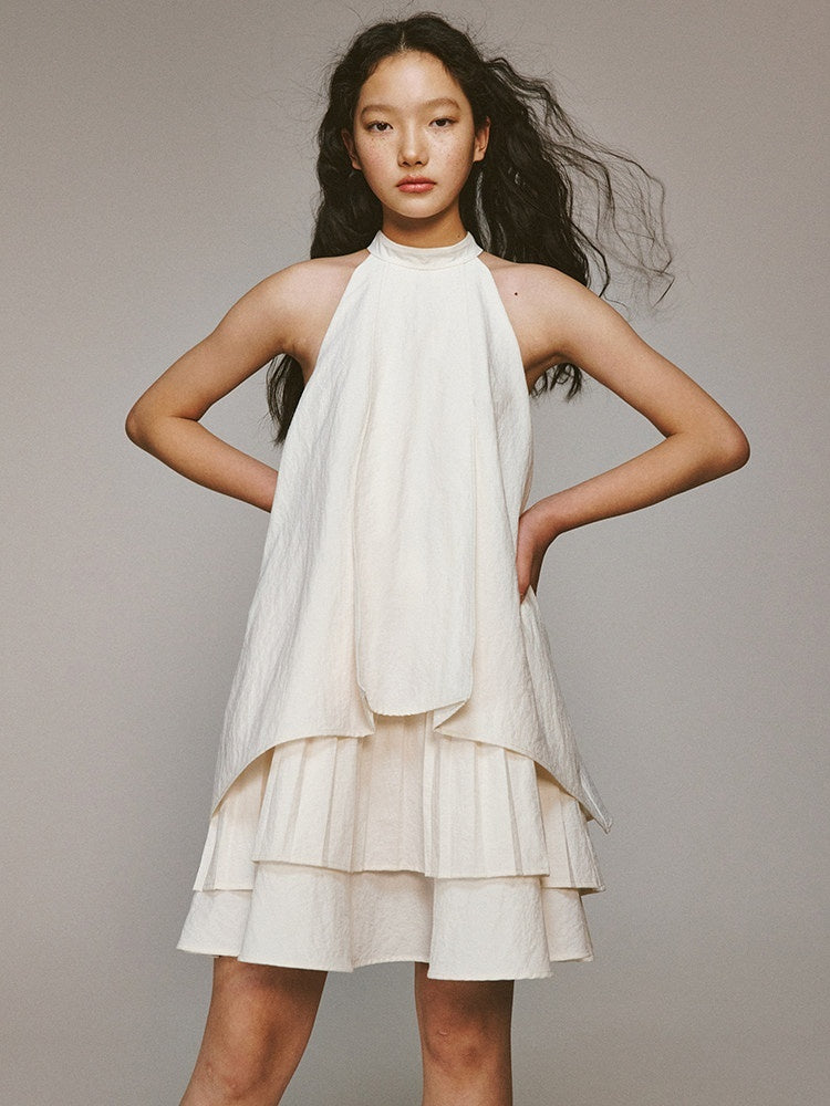 FUSSED Ivory Layered Pleated Paperlike A Line Women&