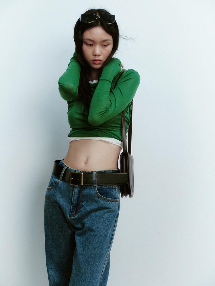 FUSSED Jungle Green Round Neck Slim Fit Women&