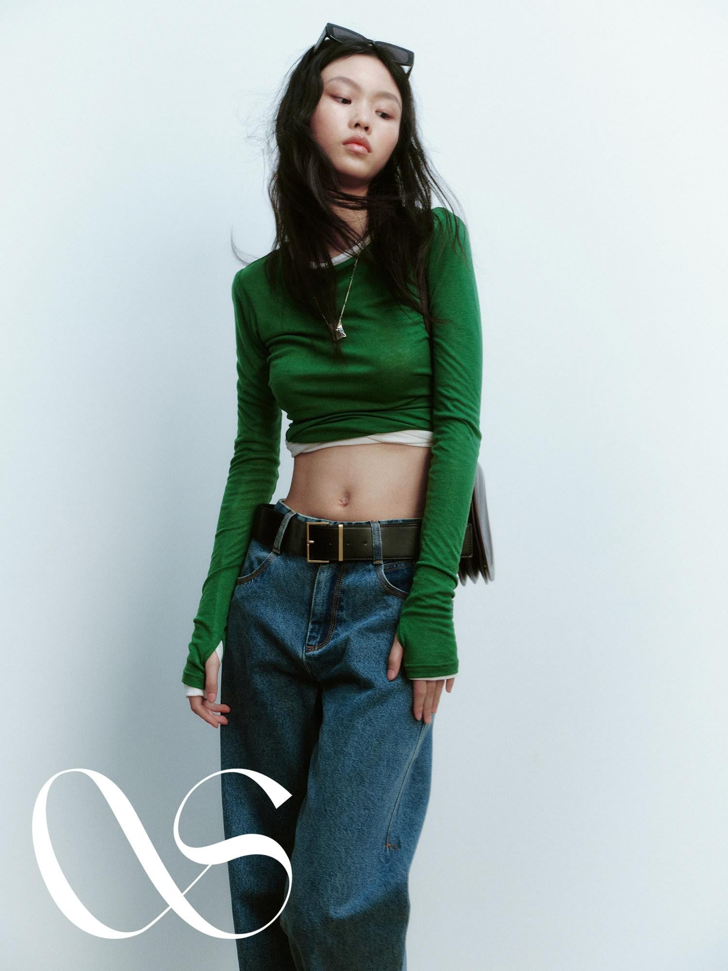 FUSSED Jungle Green Round Neck Slim Fit Women&