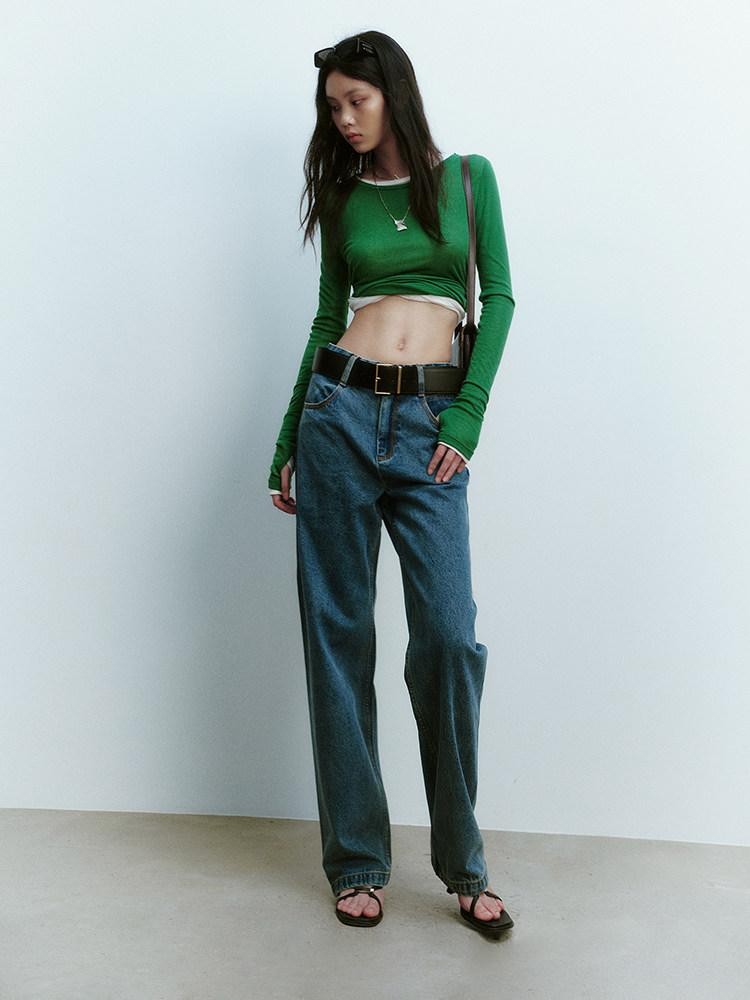 FUSSED Jungle Green Round Neck Slim Fit Women&