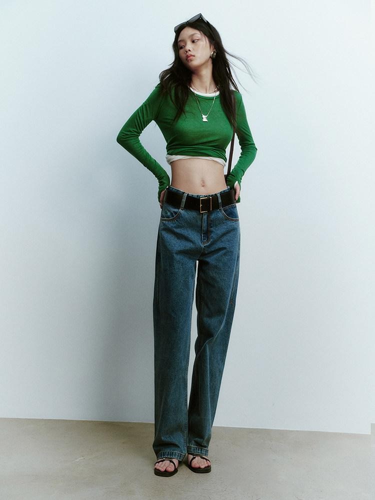 FUSSED Jungle Green Round Neck Slim Fit Women&