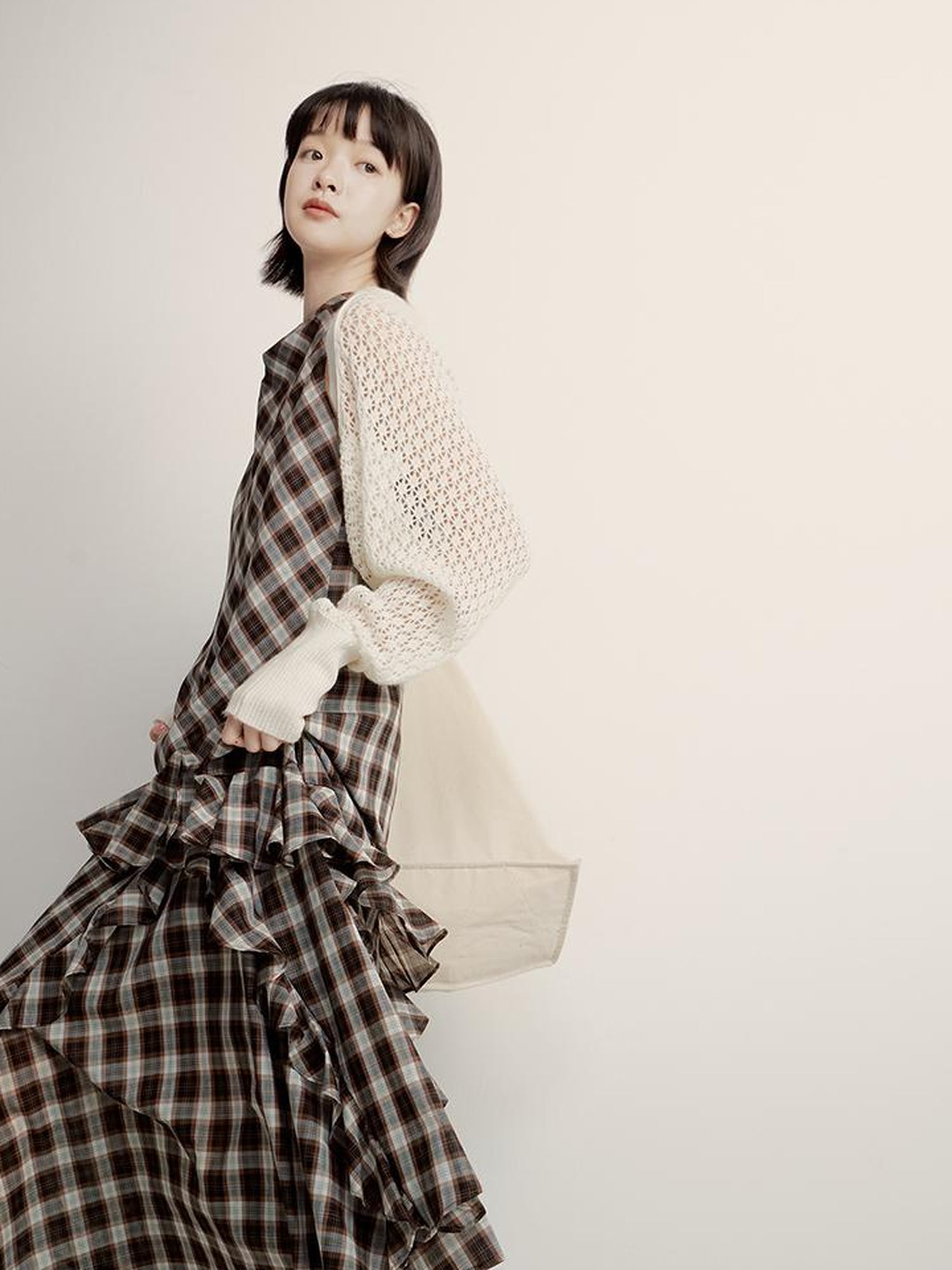 FUSSED Lace Jacquard Flat Knit Cream Bridal Runaway Cardigan