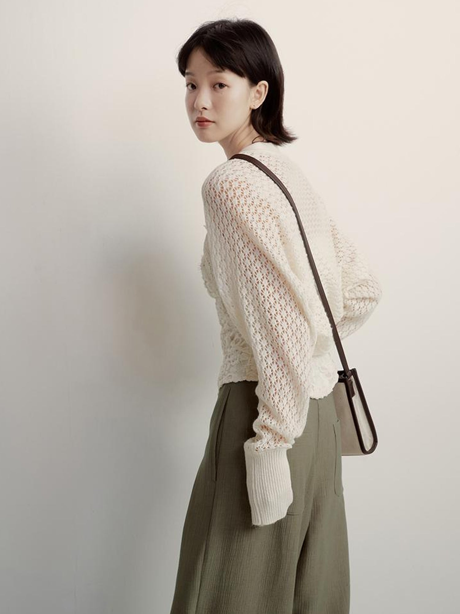 FUSSED Lace Jacquard Flat Knit Cream Bridal Runaway Cardigan