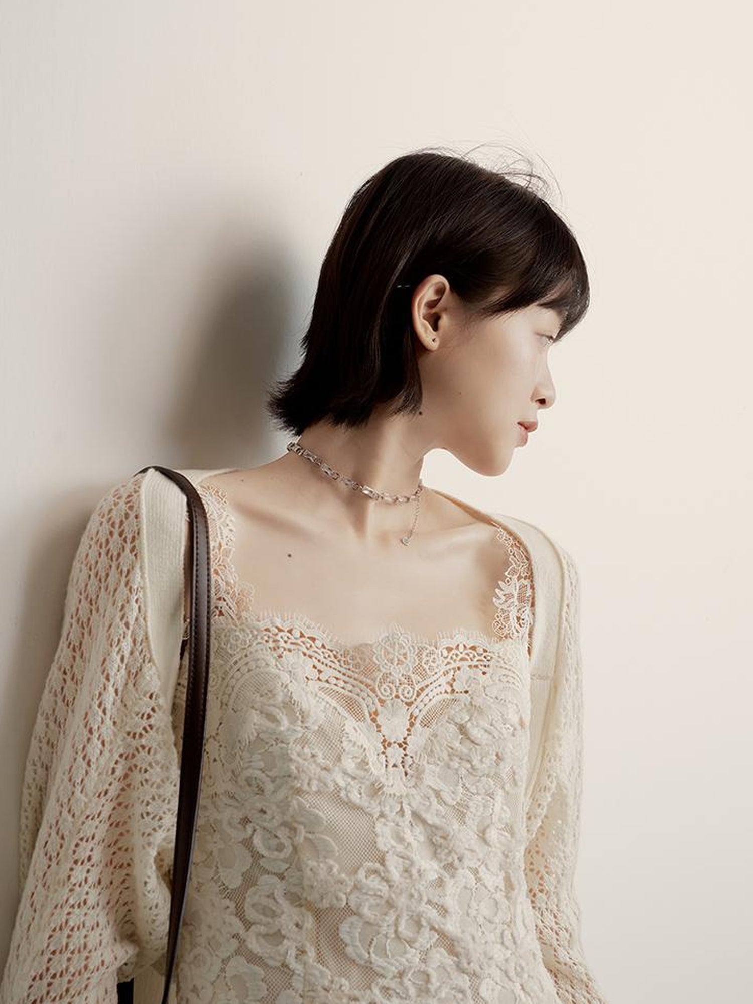 FUSSED Lace Jacquard Flat Knit Cream Bridal Runaway Cardigan