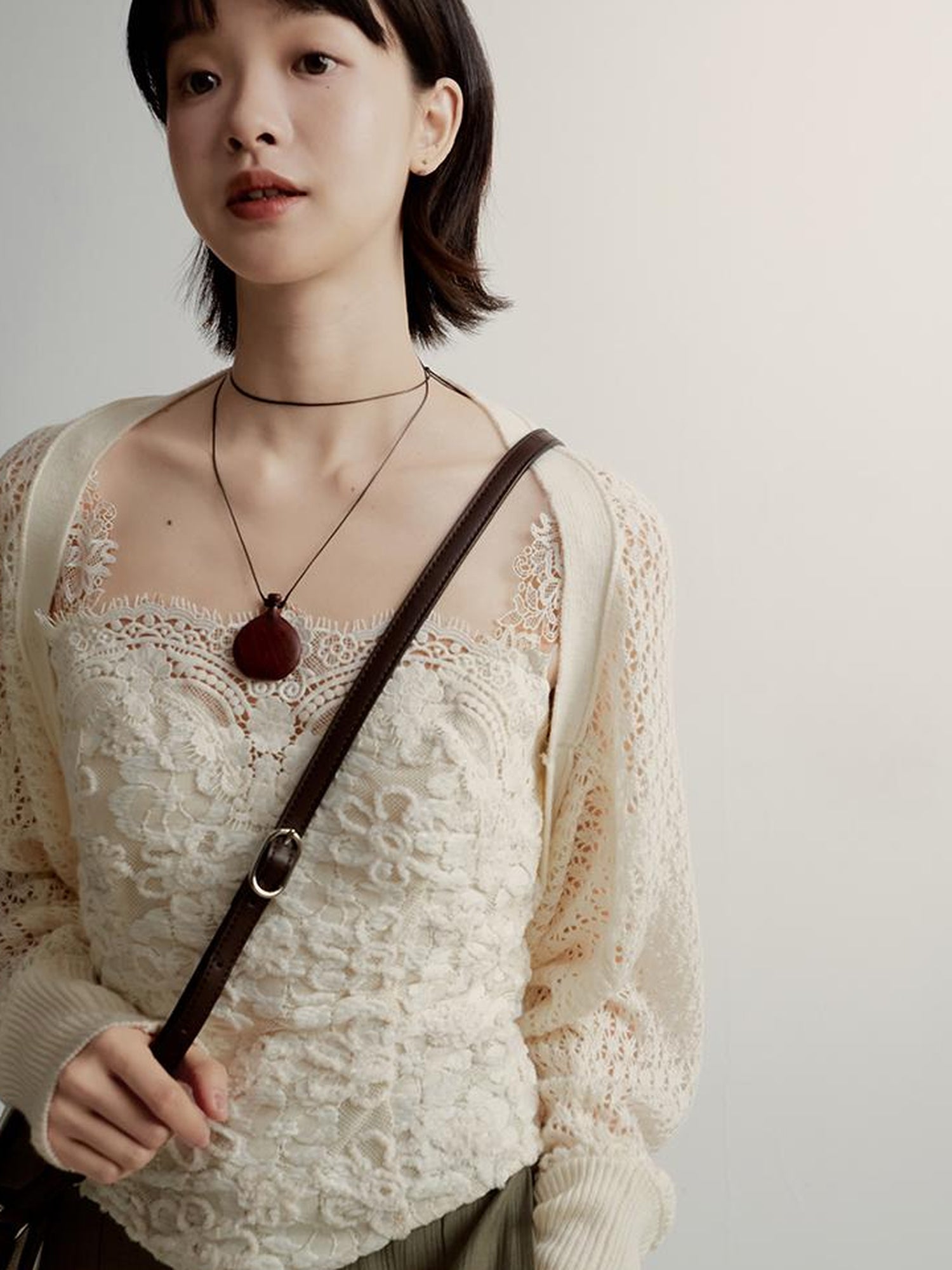 FUSSED Lace Jacquard Flat Knit Cream Bridal Runaway Cardigan