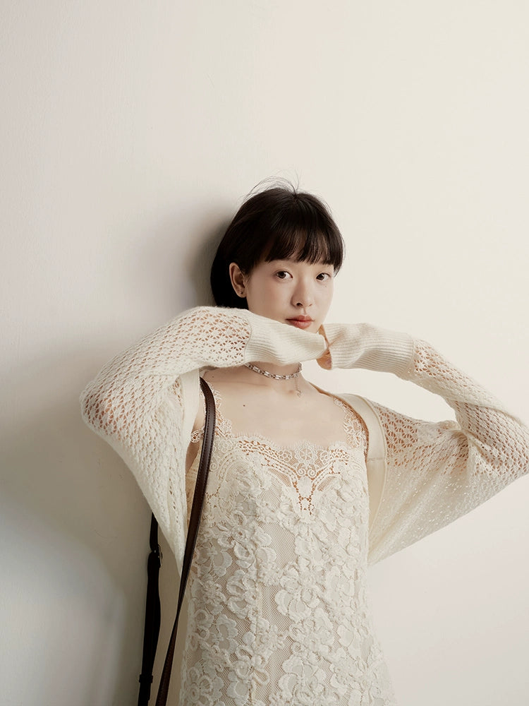 FUSSED_Lace_Jacquard_Flat_Knit_Cream_Bridal_Runaway_Cardigan_MISSTT