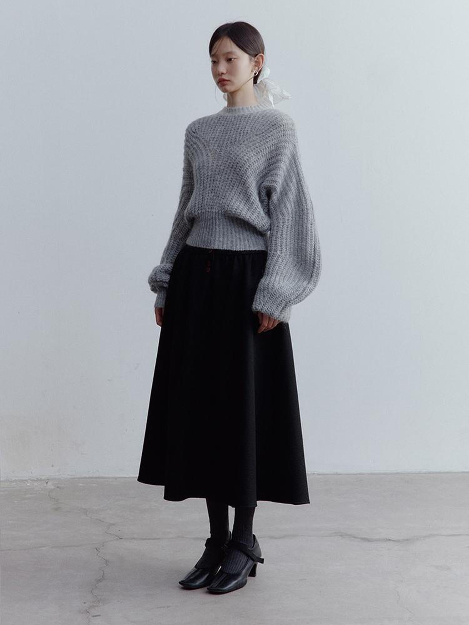 FUSSED Lazy Fuzzy Wool Mohair Cropped Sweater In Misty Grey