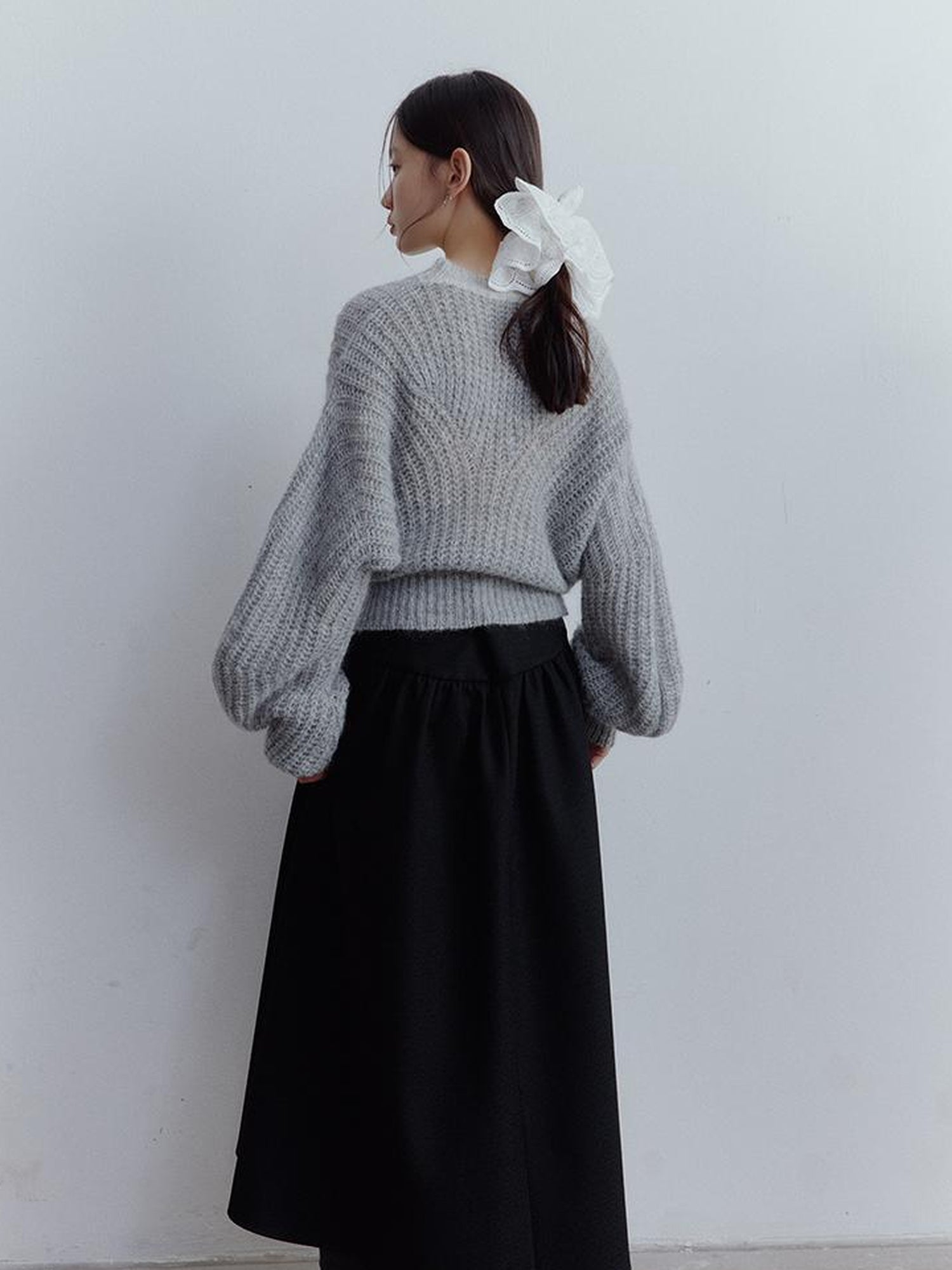 FUSSED Lazy Fuzzy Wool Mohair Cropped Sweater In Misty Grey
