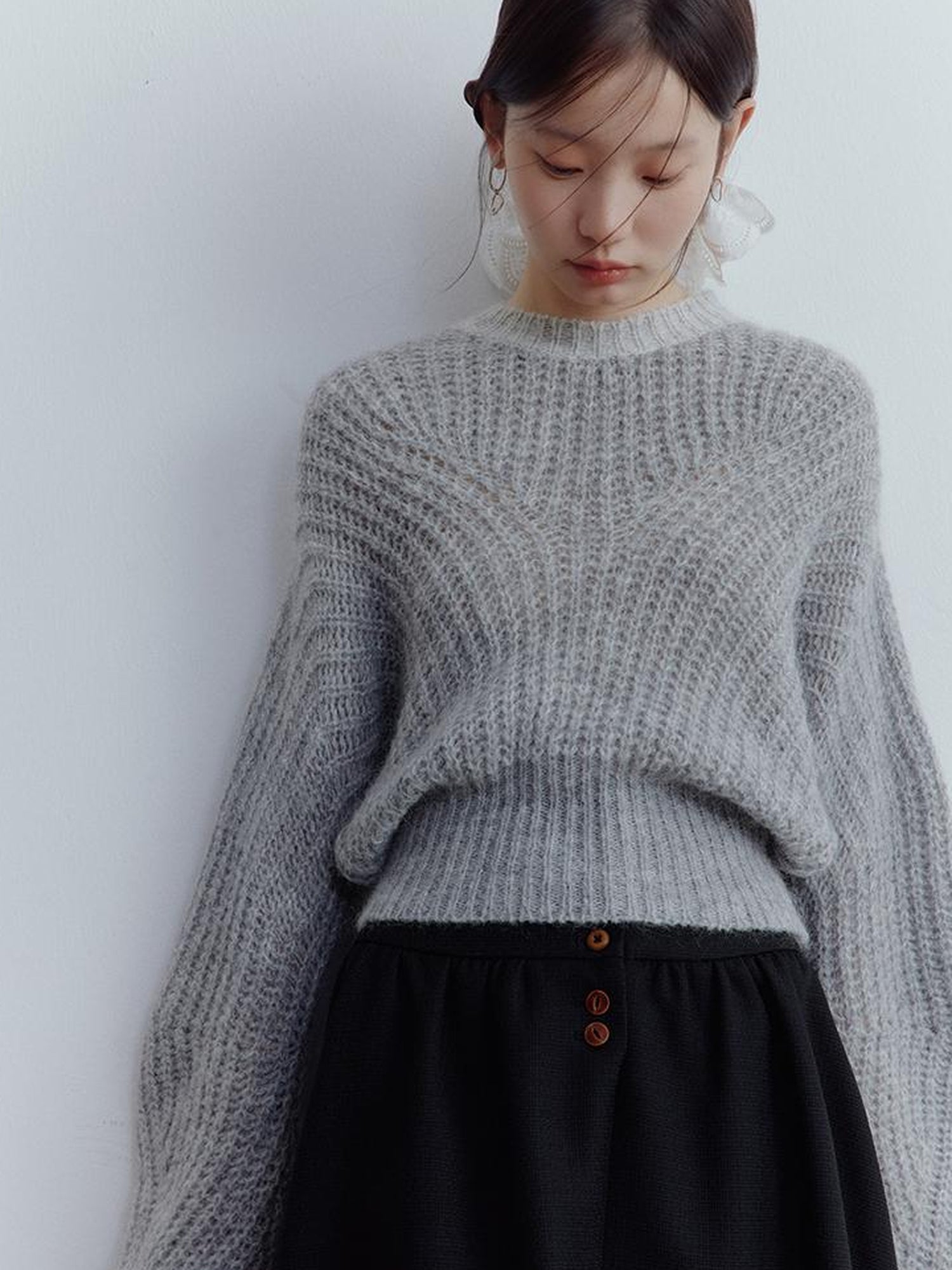 FUSSED Lazy Fuzzy Wool Mohair Cropped Sweater In Misty Grey