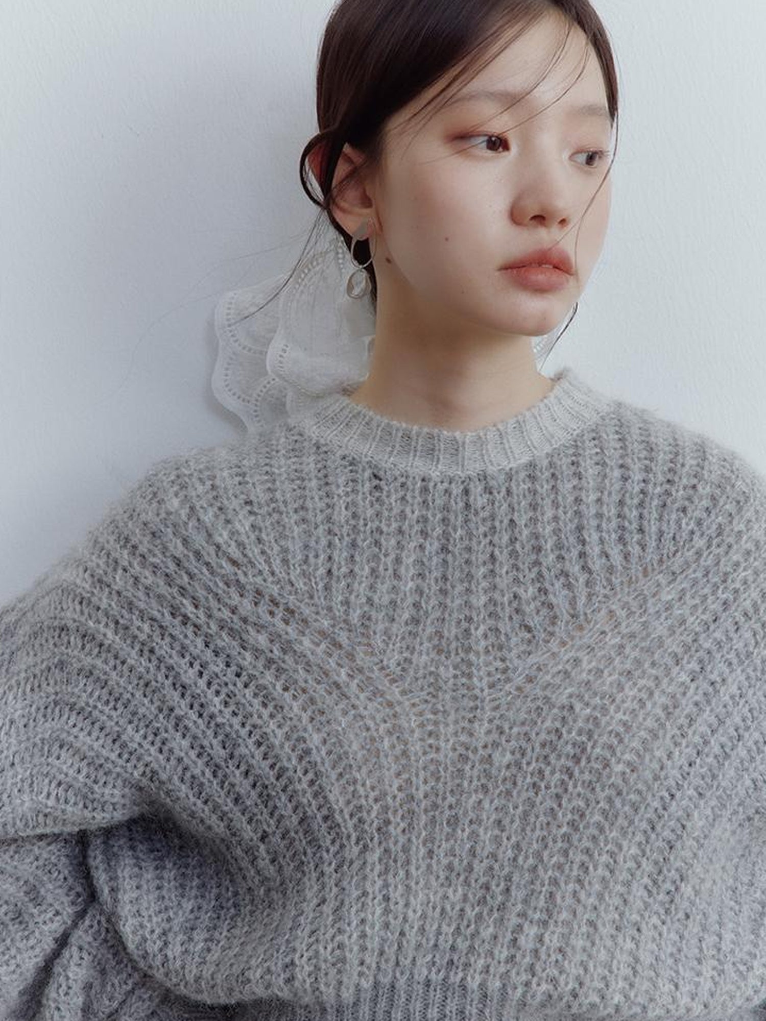 FUSSED Lazy Fuzzy Wool Mohair Cropped Sweater In Misty Grey