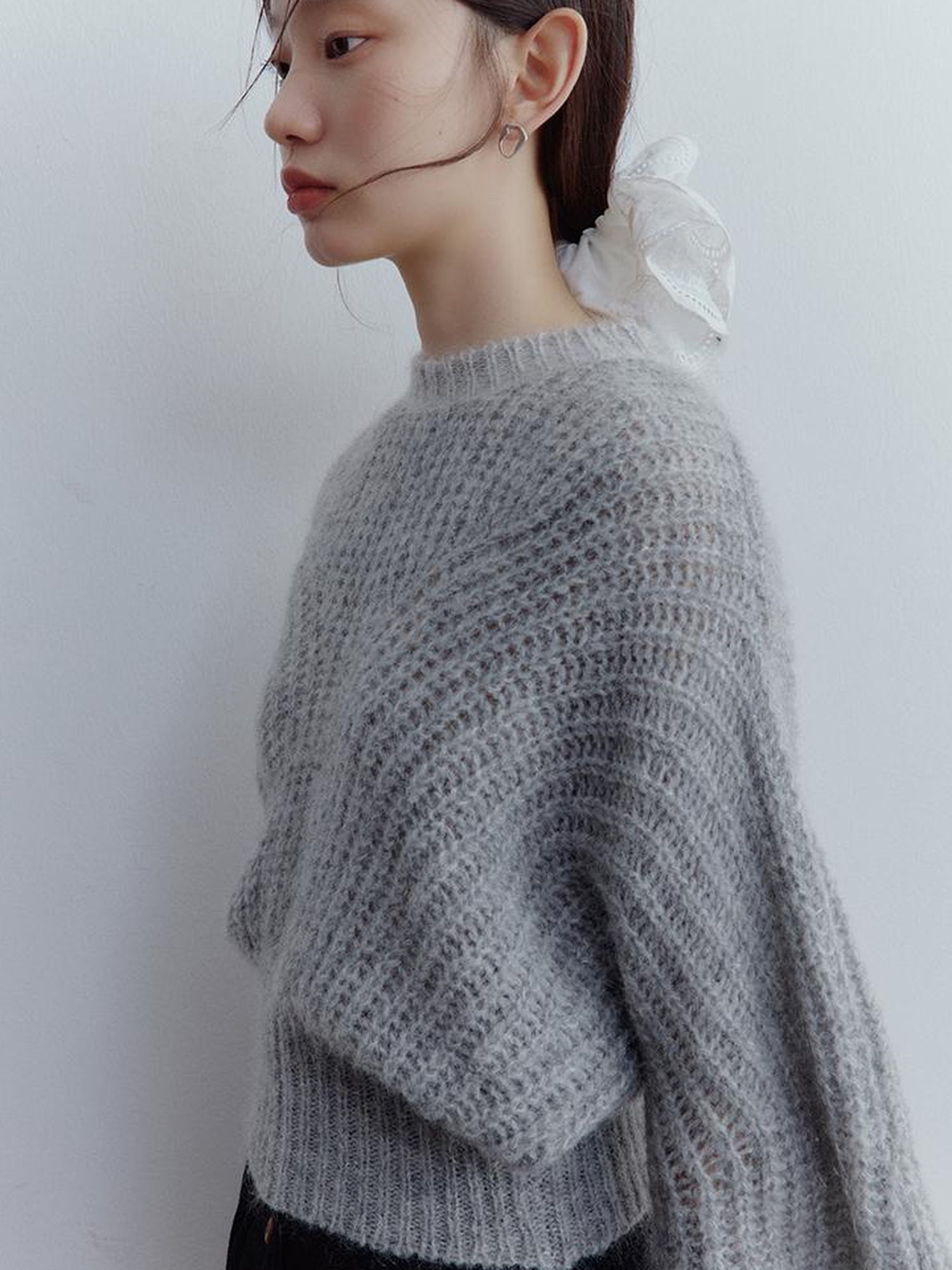 FUSSED Lazy Fuzzy Wool Mohair Cropped Sweater In Misty Grey