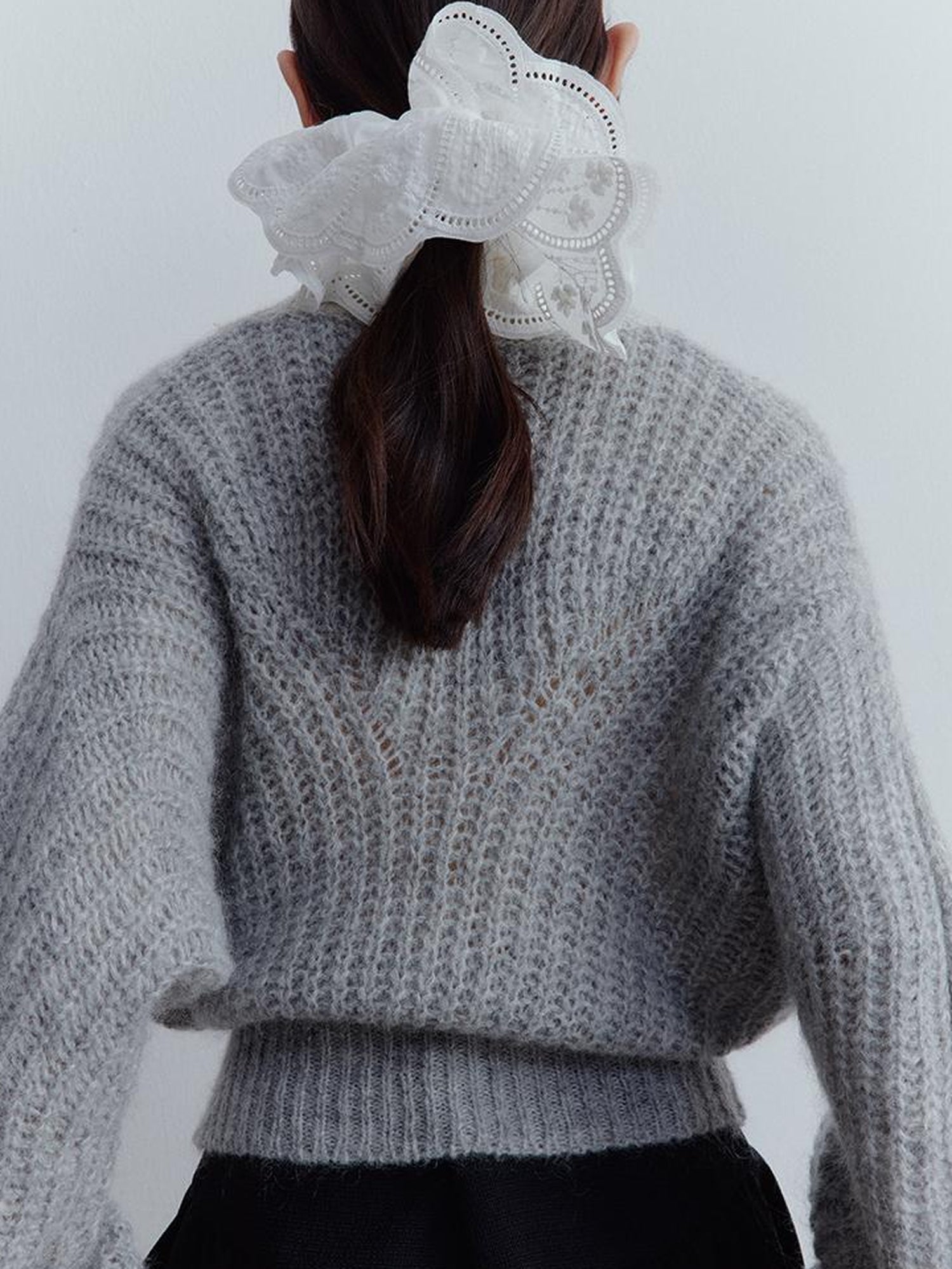 FUSSED Lazy Fuzzy Wool Mohair Cropped Sweater In Misty Grey