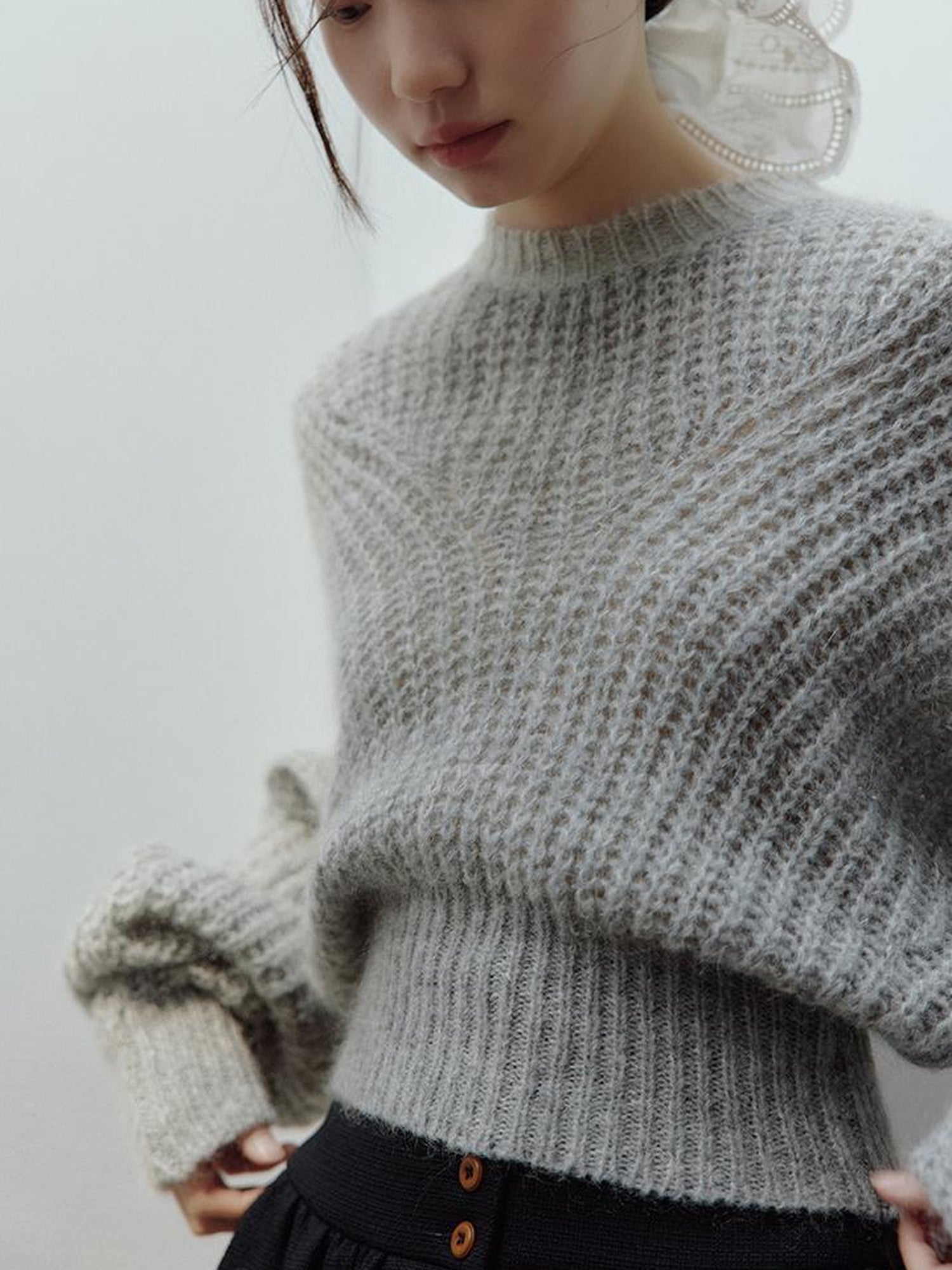 FUSSED Lazy Fuzzy Wool Mohair Cropped Sweater In Misty Grey