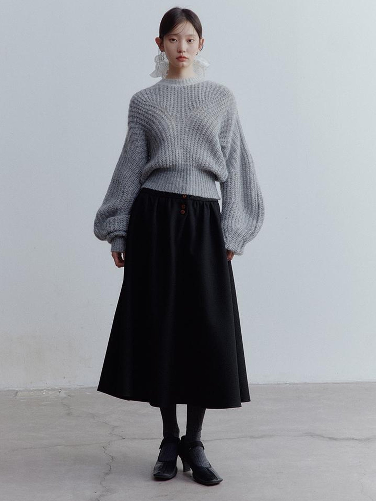 FUSSED Lazy Fuzzy Wool Mohair Cropped Sweater In Misty Grey