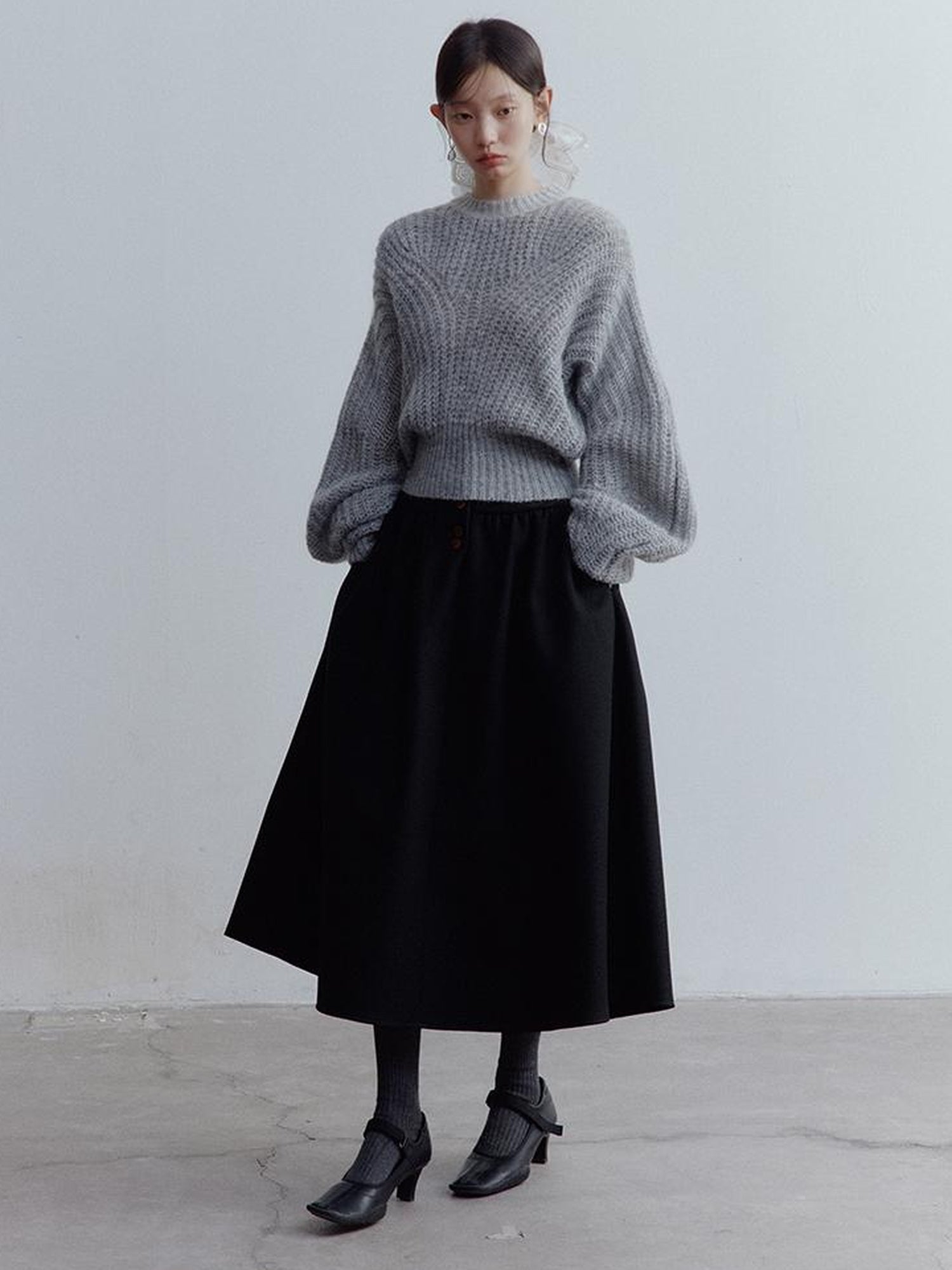 FUSSED Lazy Fuzzy Wool Mohair Cropped Sweater In Misty Grey