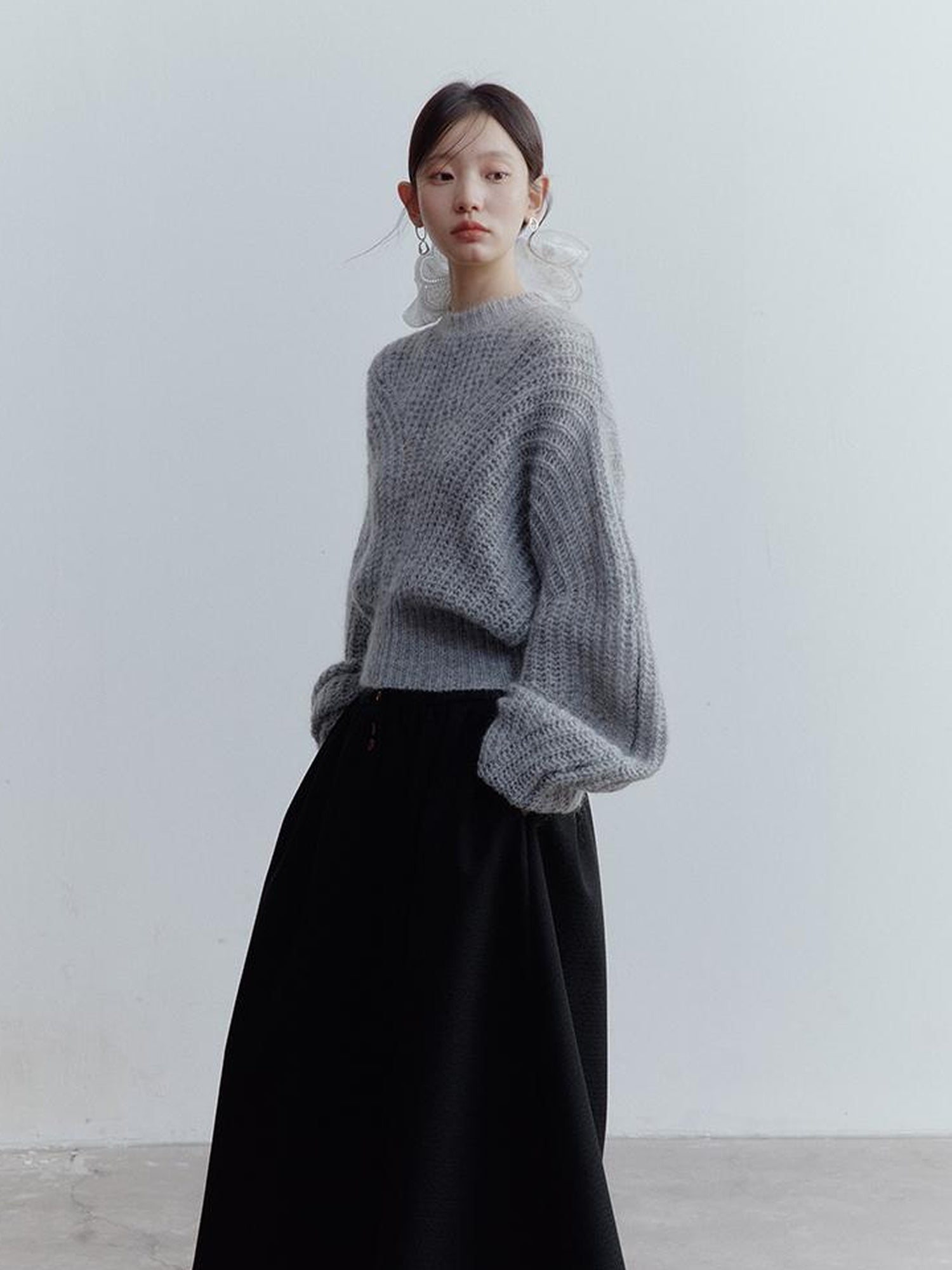FUSSED Lazy Fuzzy Wool Mohair Cropped Sweater In Misty Grey