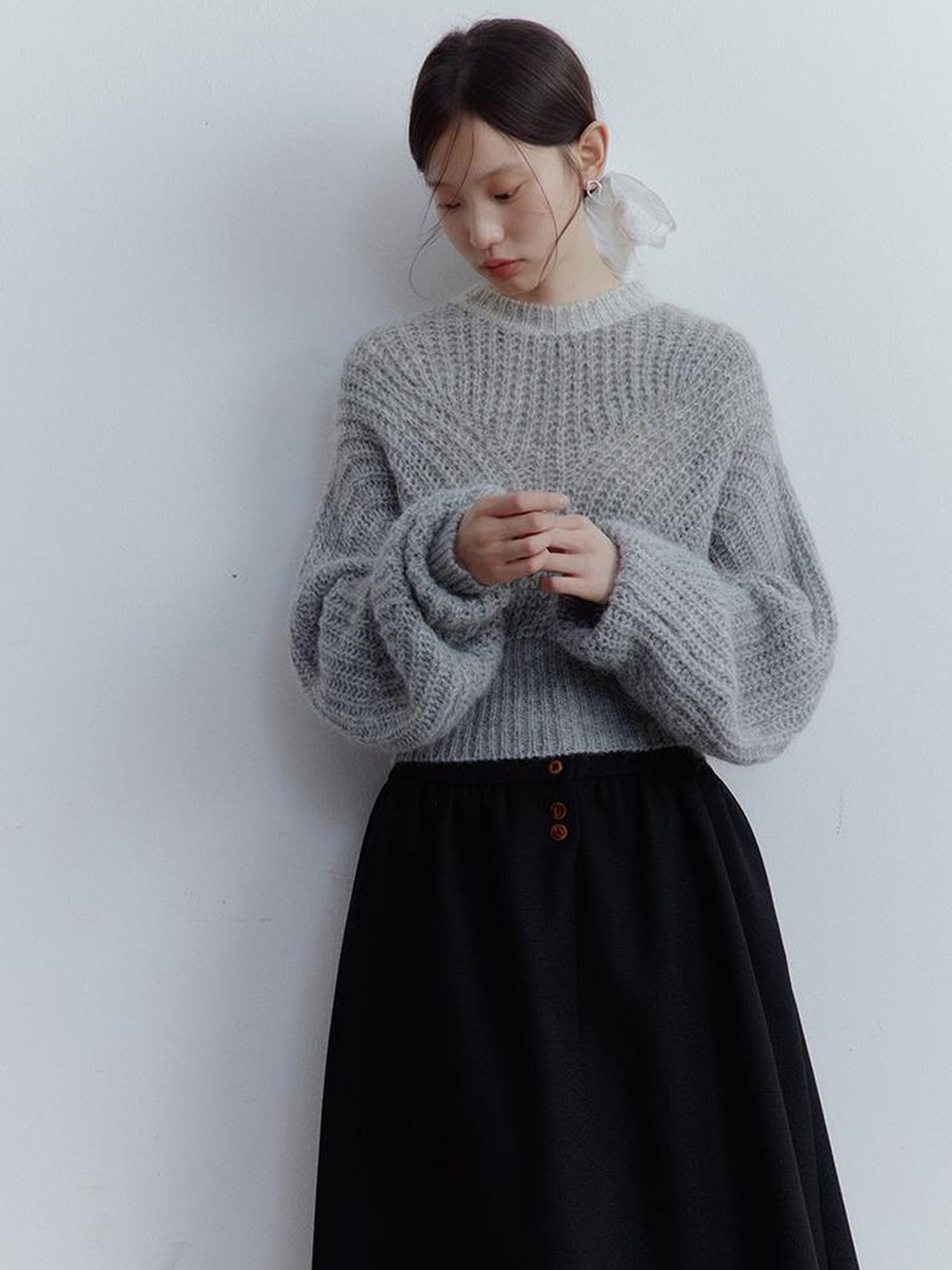 FUSSED Lazy Fuzzy Wool Mohair Cropped Sweater In Misty Grey