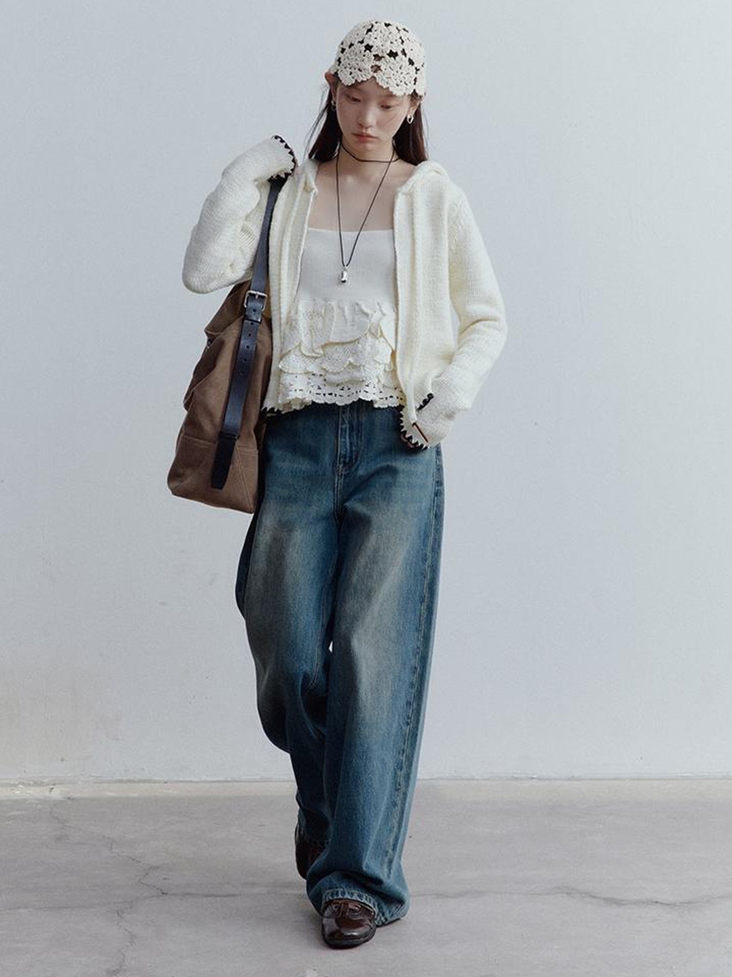 FUSSED Low Rise Vintage Blue Wide Leg Denim Jeans for Women