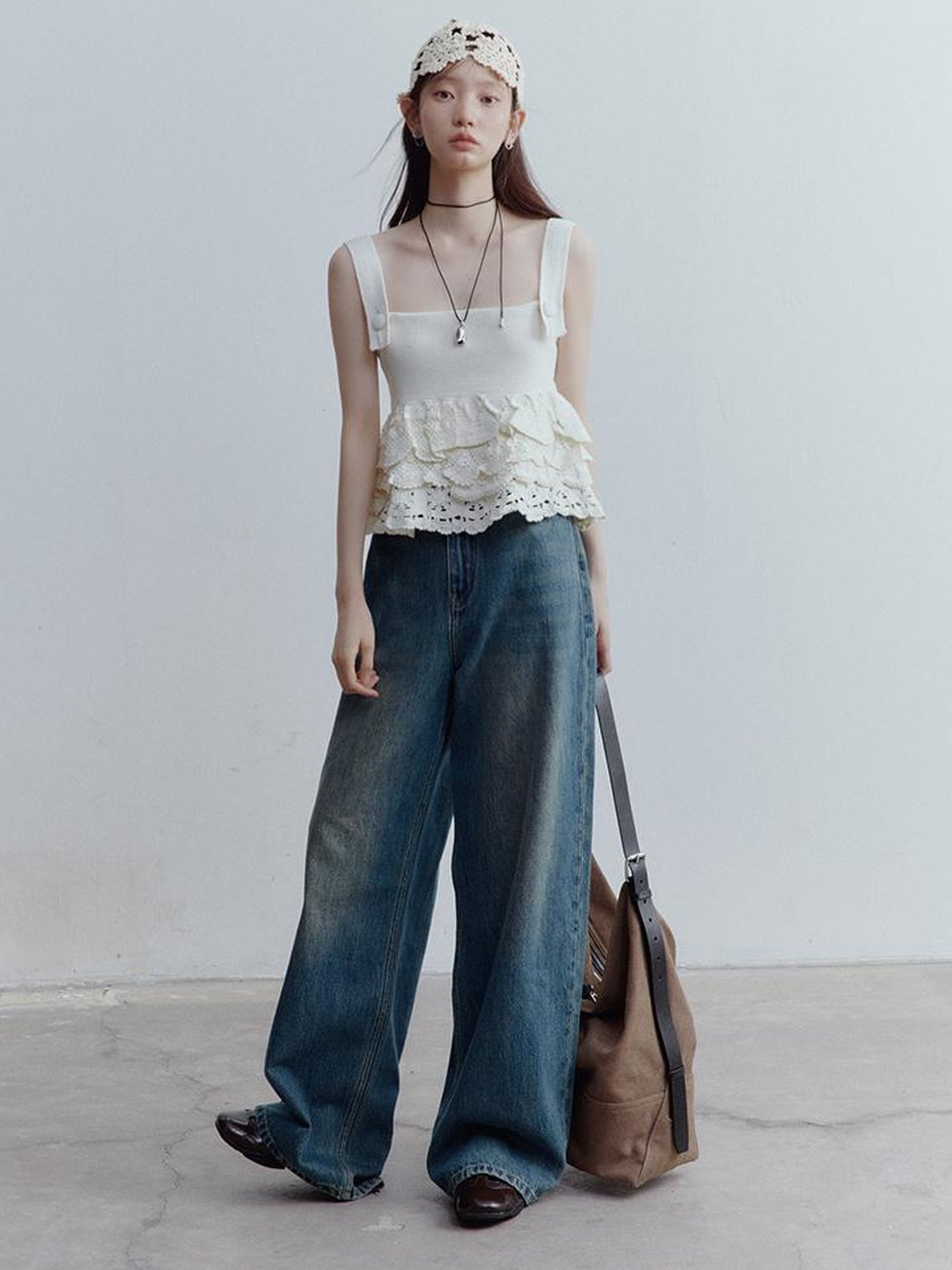 FUSSED Low Rise Vintage Blue Wide Leg Denim Jeans for Women