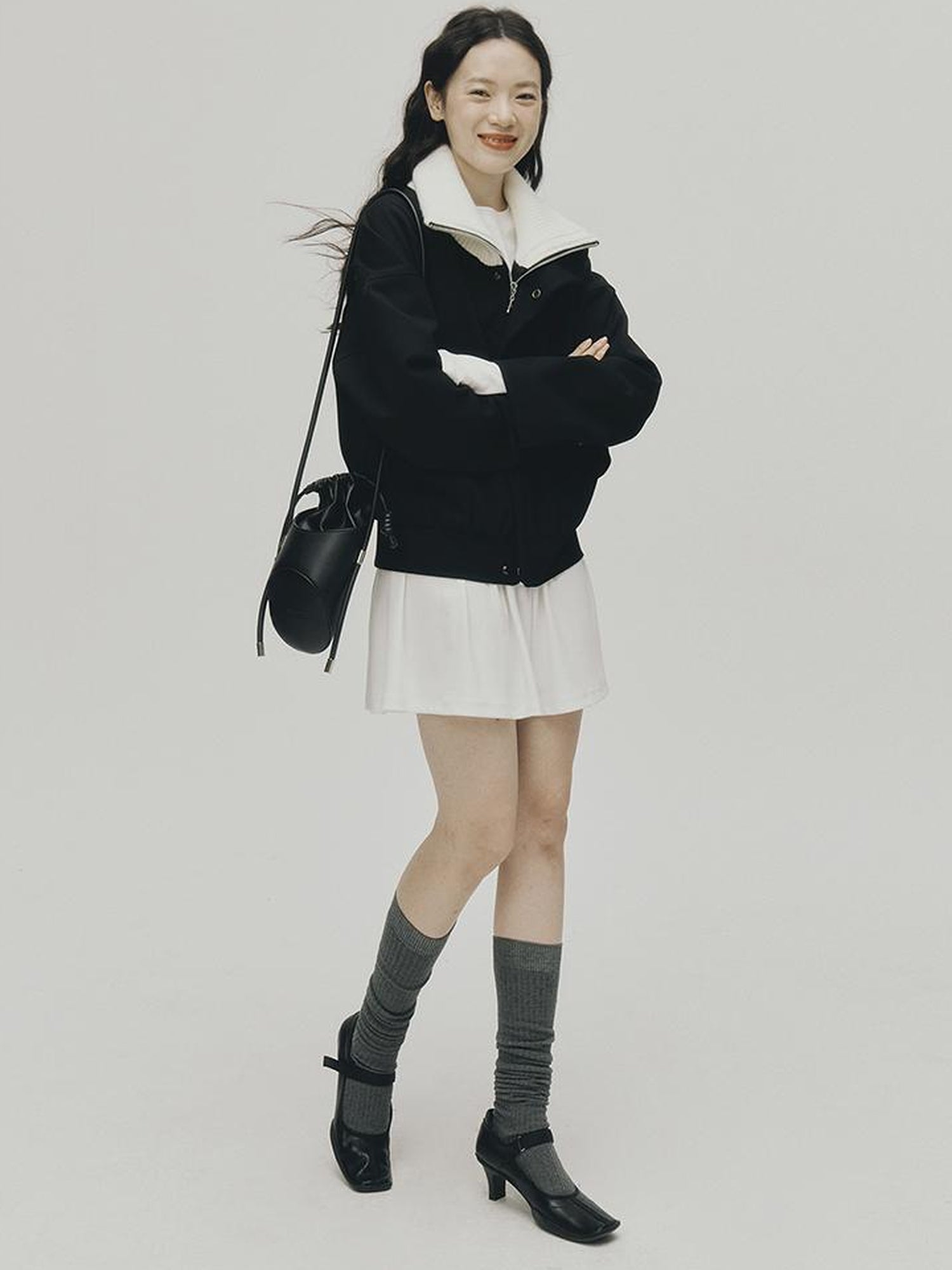 FUSSED Low Waist Stacked Ribbed Knit Dress with Raglan Sleeves