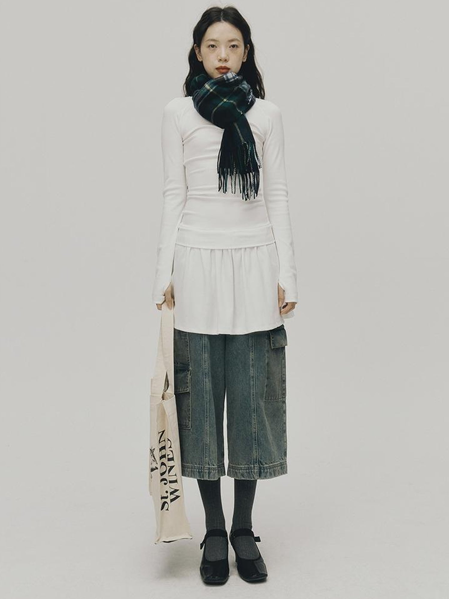 FUSSED Low Waist Stacked Ribbed Knit Dress with Raglan Sleeves