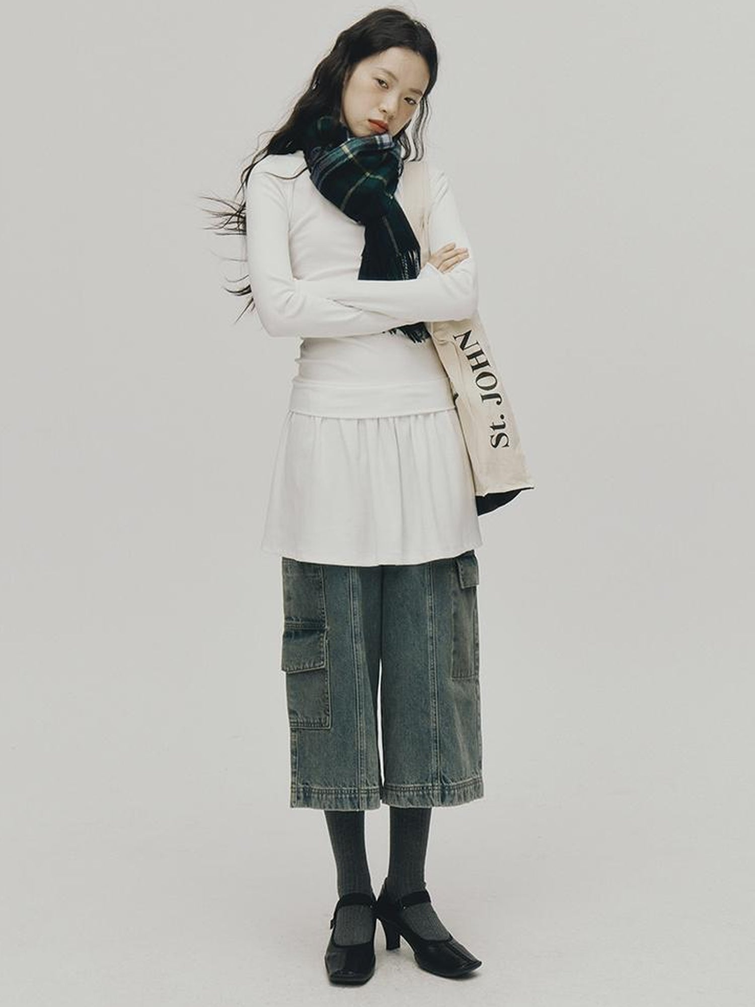 FUSSED Low Waist Stacked Ribbed Knit Dress with Raglan Sleeves