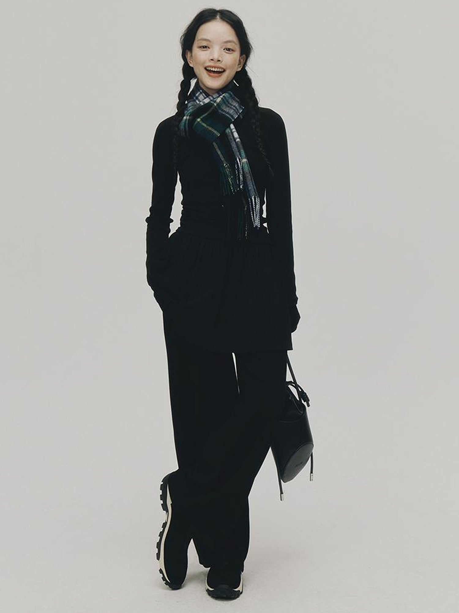 FUSSED Low Waist Stacked Ribbed Knit Dress with Raglan Sleeves