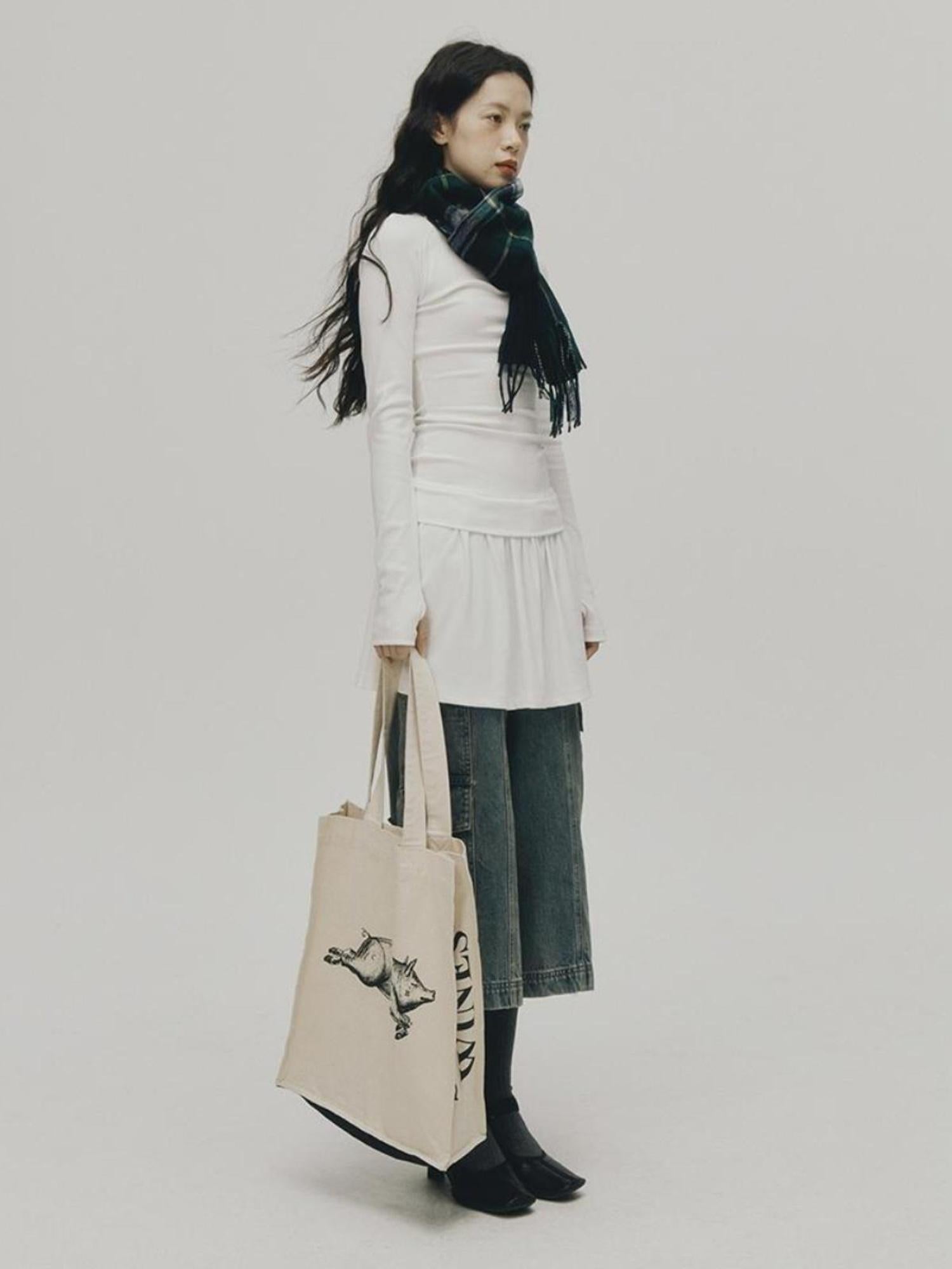 FUSSED Low Waist Stacked Ribbed Knit Dress with Raglan Sleeves