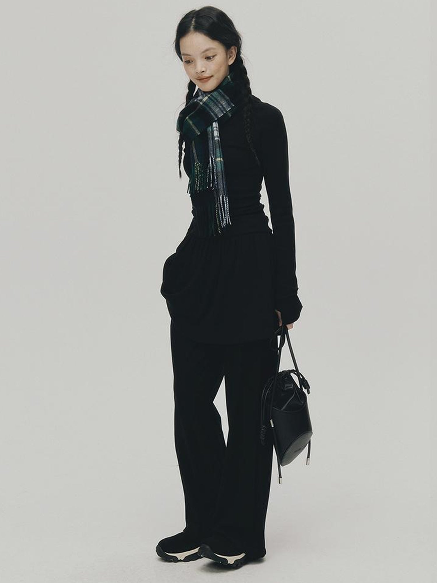 FUSSED Low Waist Stacked Ribbed Knit Dress with Raglan Sleeves