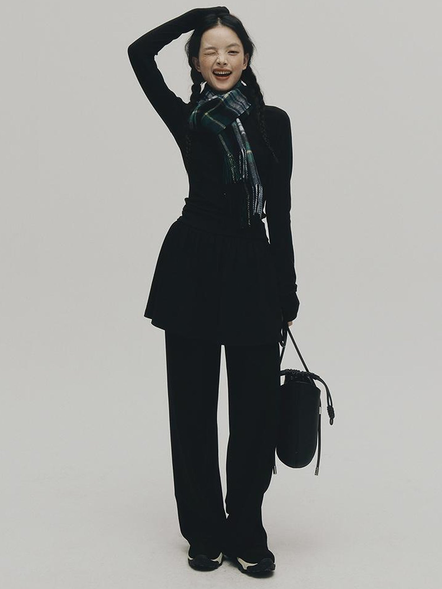 FUSSED Low Waist Stacked Ribbed Knit Dress with Raglan Sleeves