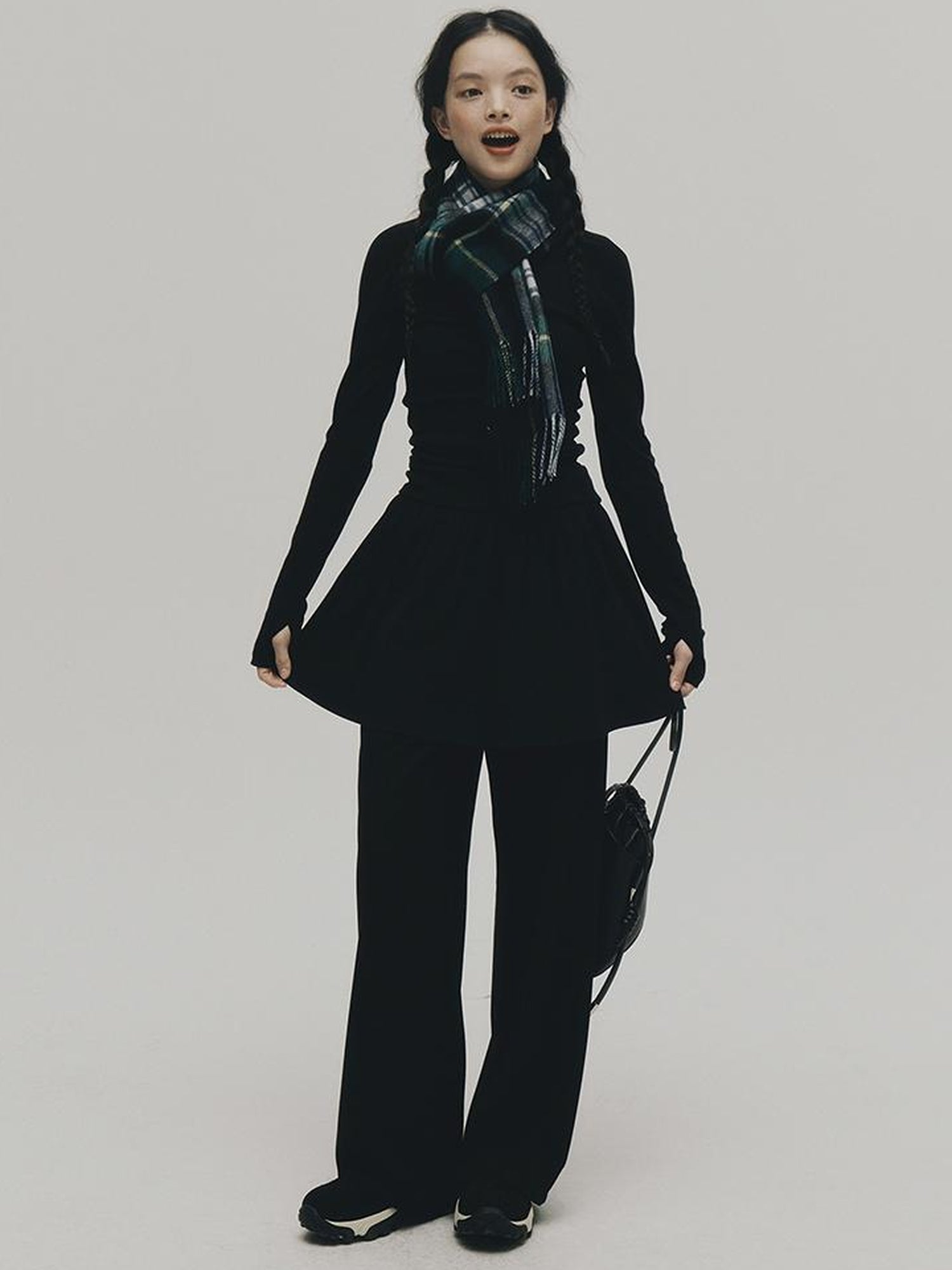 FUSSED Low Waist Stacked Ribbed Knit Dress with Raglan Sleeves