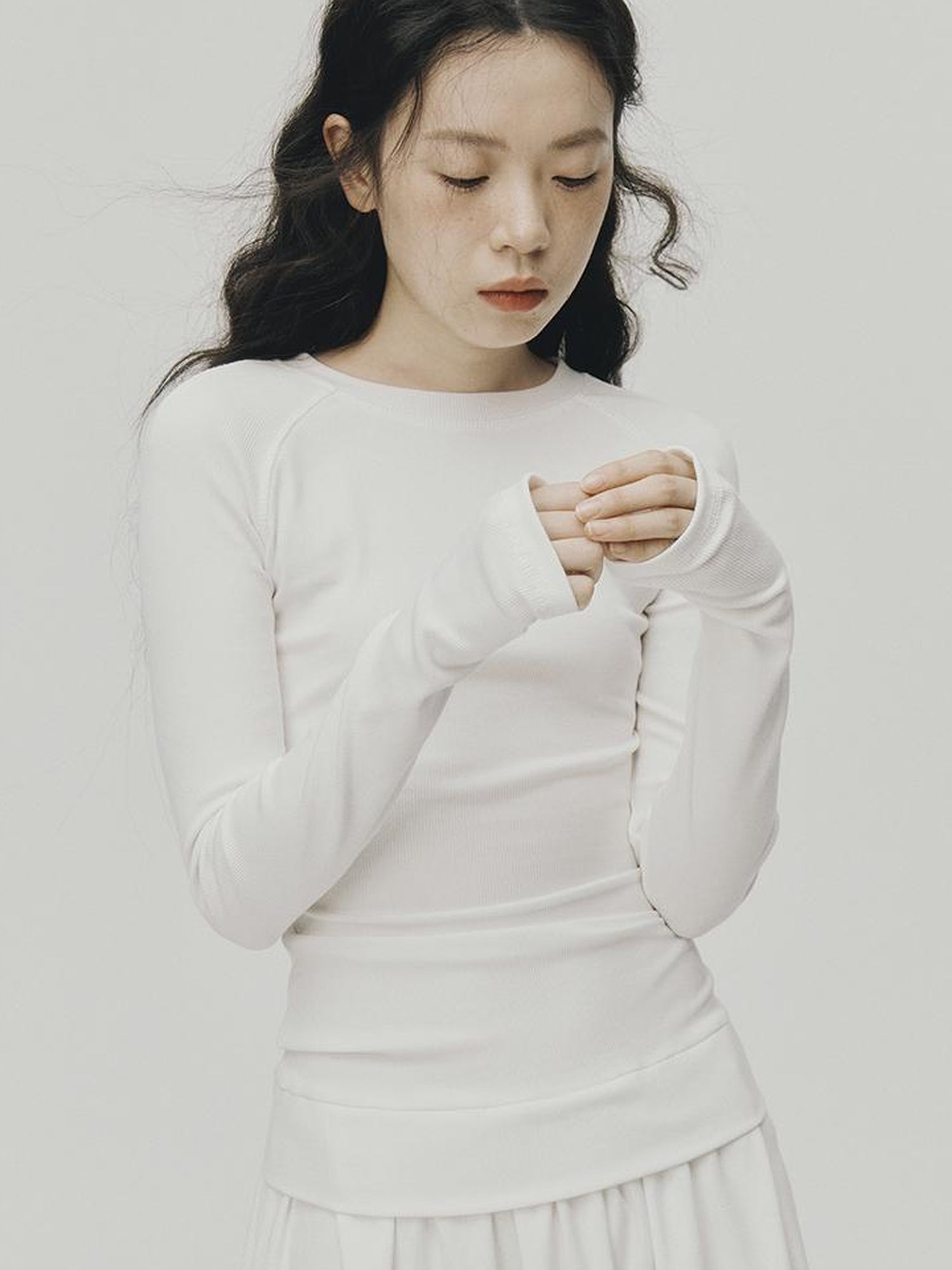 FUSSED Low Waist Stacked Ribbed Knit Dress with Raglan Sleeves