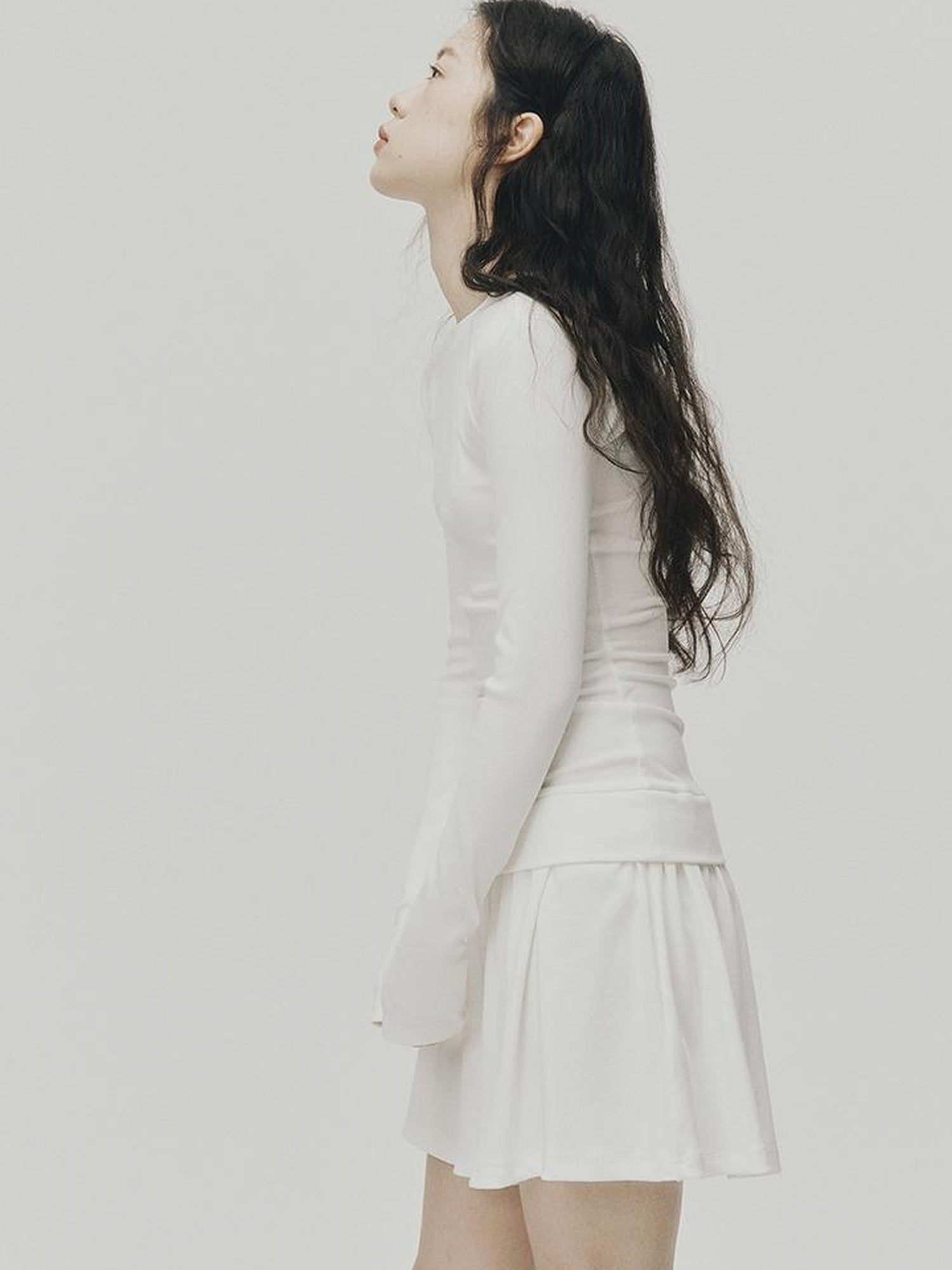 FUSSED Low Waist Stacked Ribbed Knit Dress with Raglan Sleeves