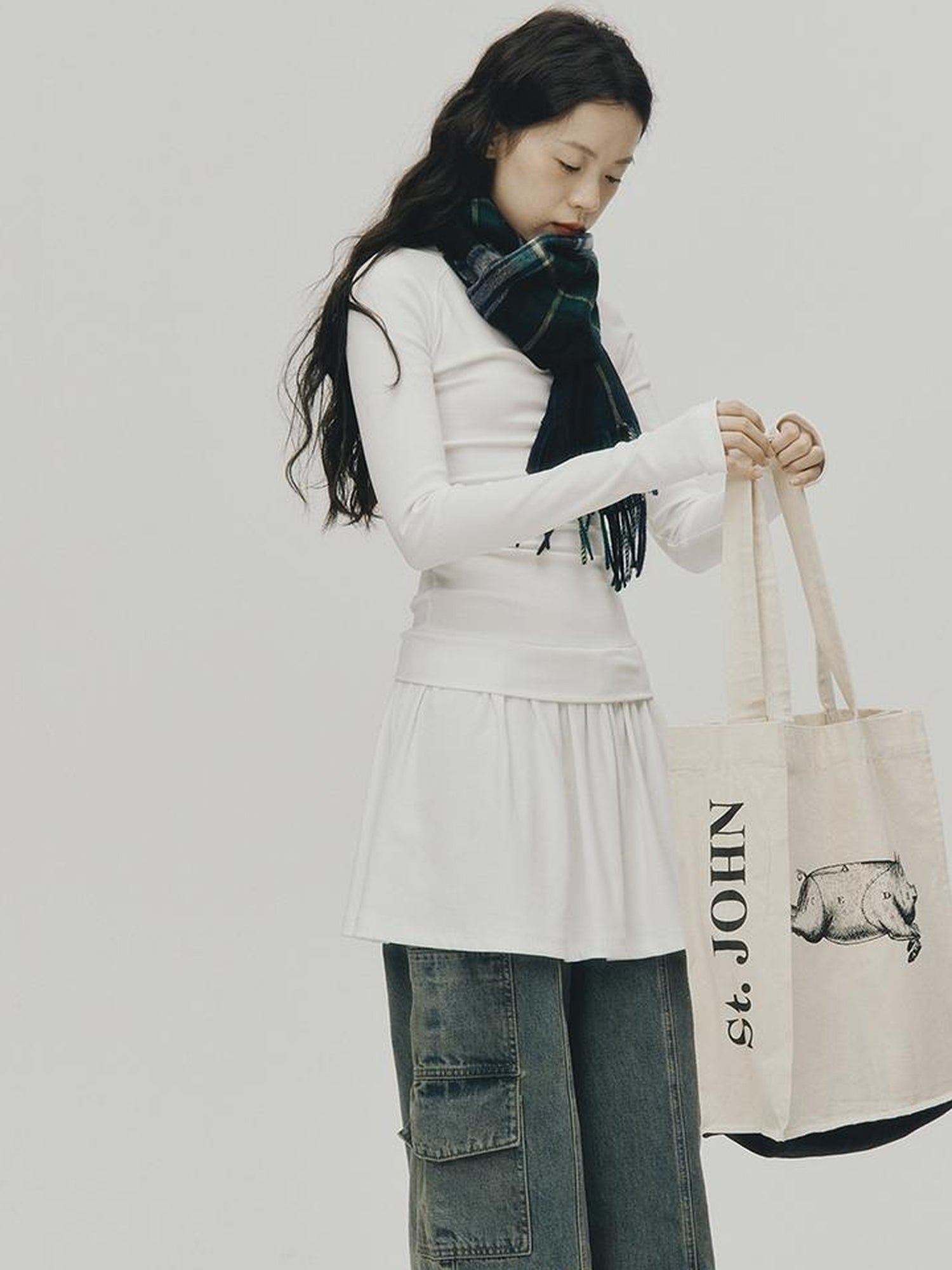 FUSSED Low Waist Stacked Ribbed Knit Dress with Raglan Sleeves