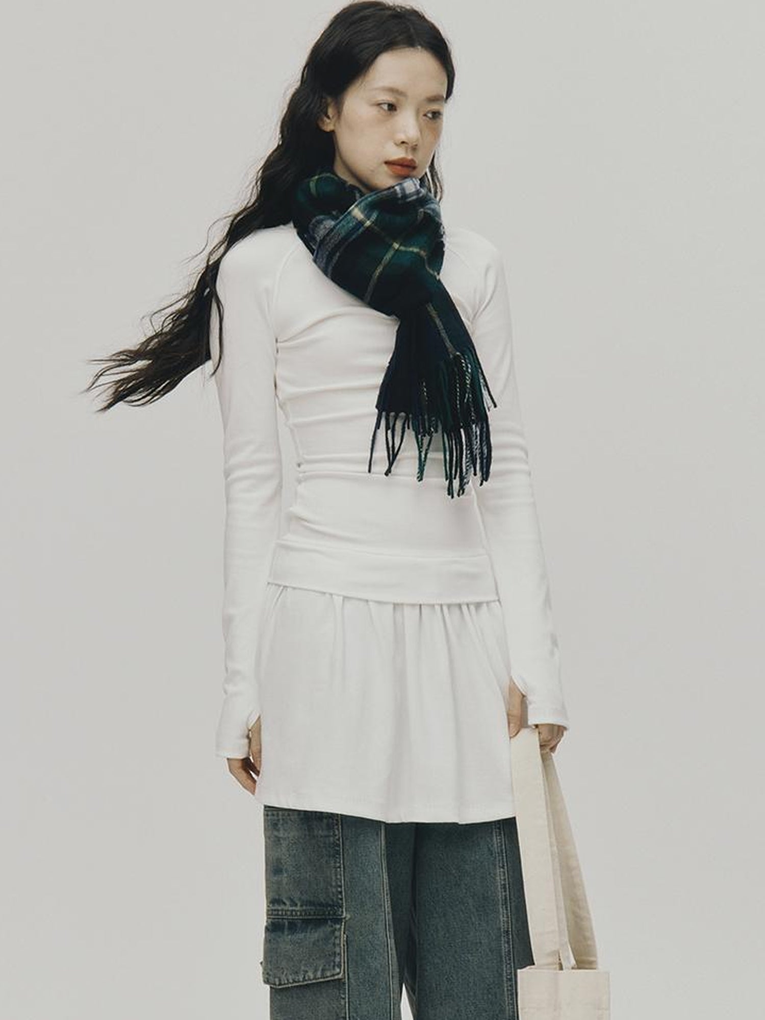 FUSSED Low Waist Stacked Ribbed Knit Dress with Raglan Sleeves