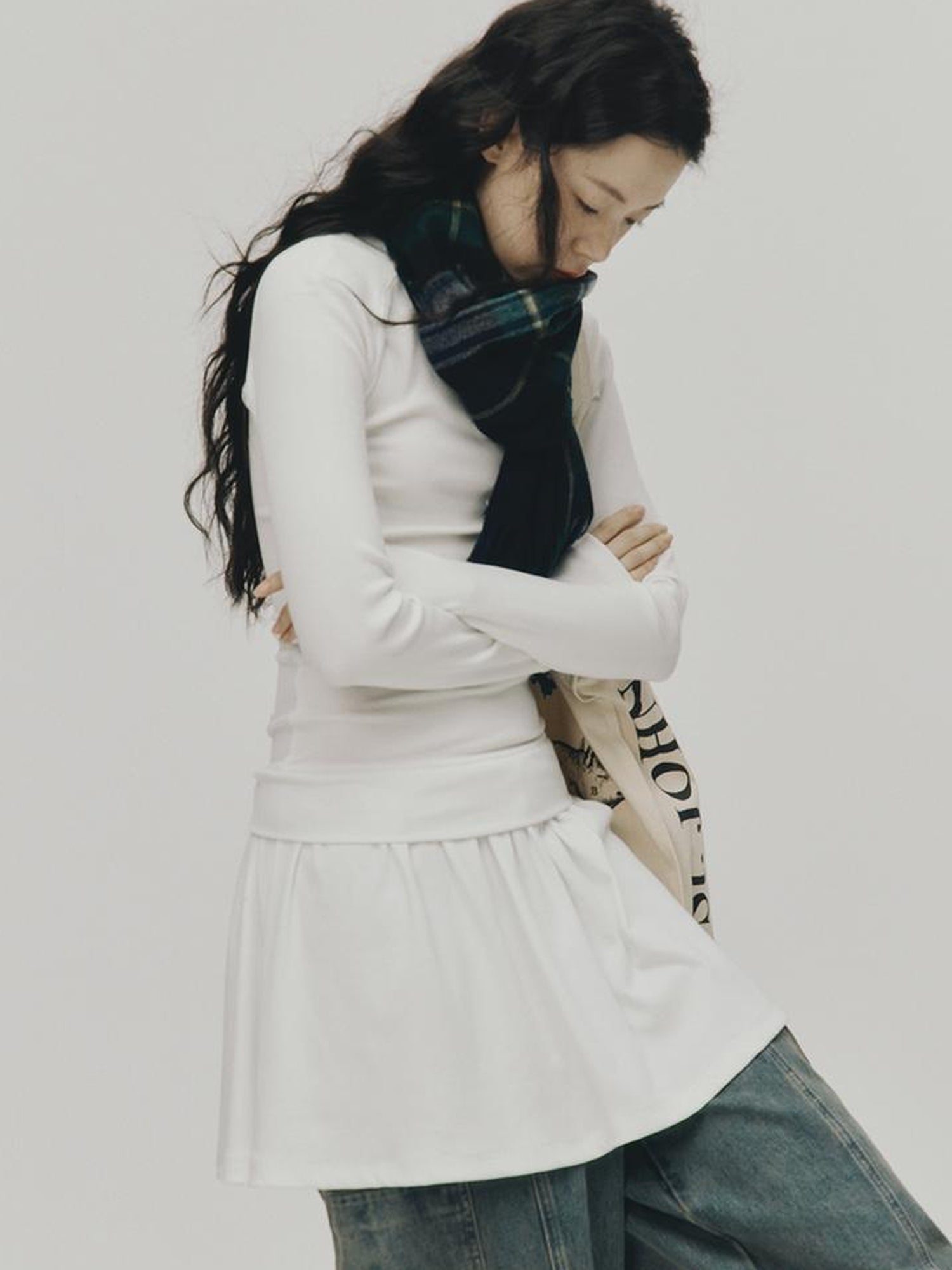 FUSSED Low Waist Stacked Ribbed Knit Dress with Raglan Sleeves