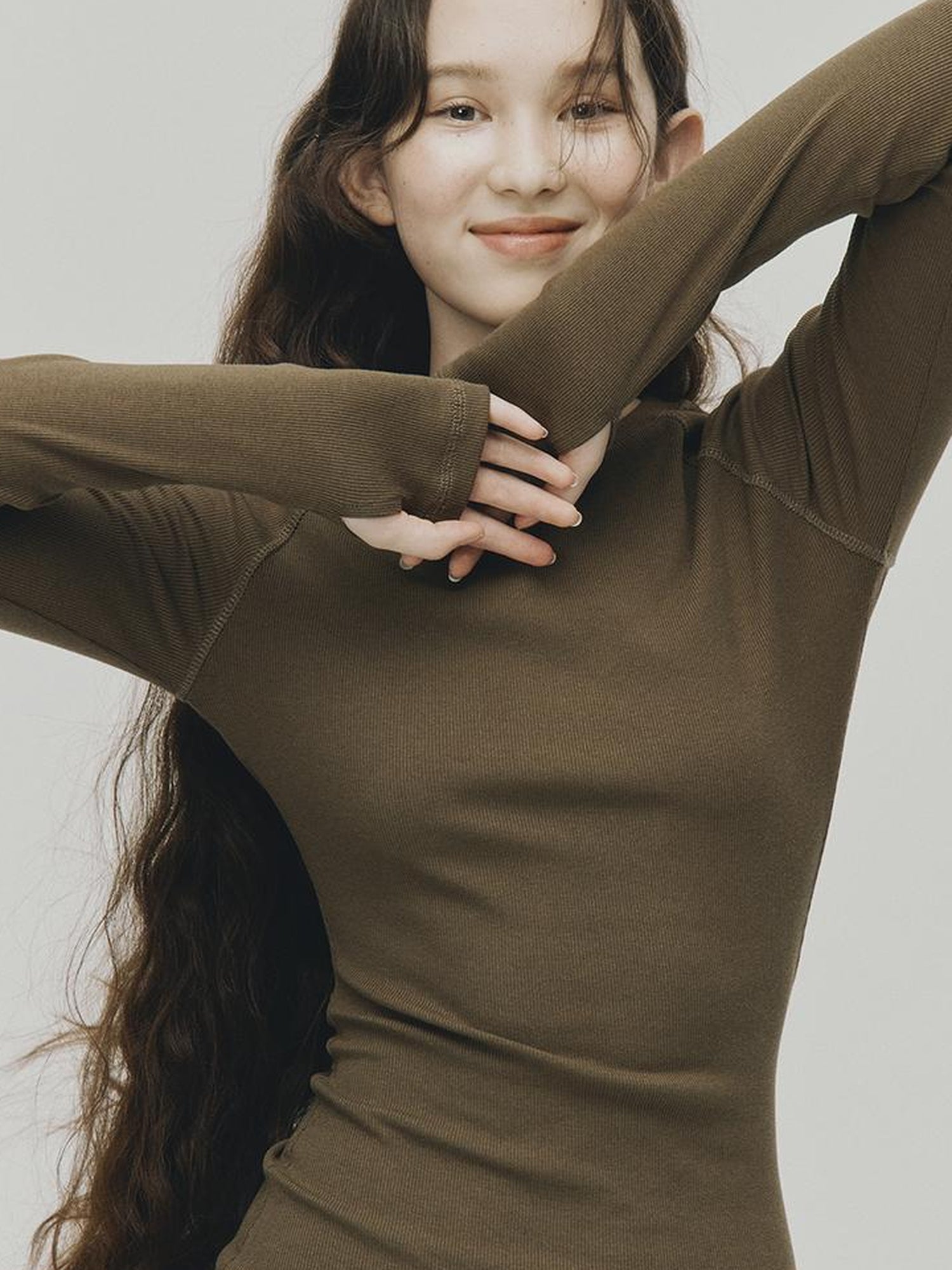 FUSSED Low Waist Stacked Ribbed Knit Dress with Raglan Sleeves