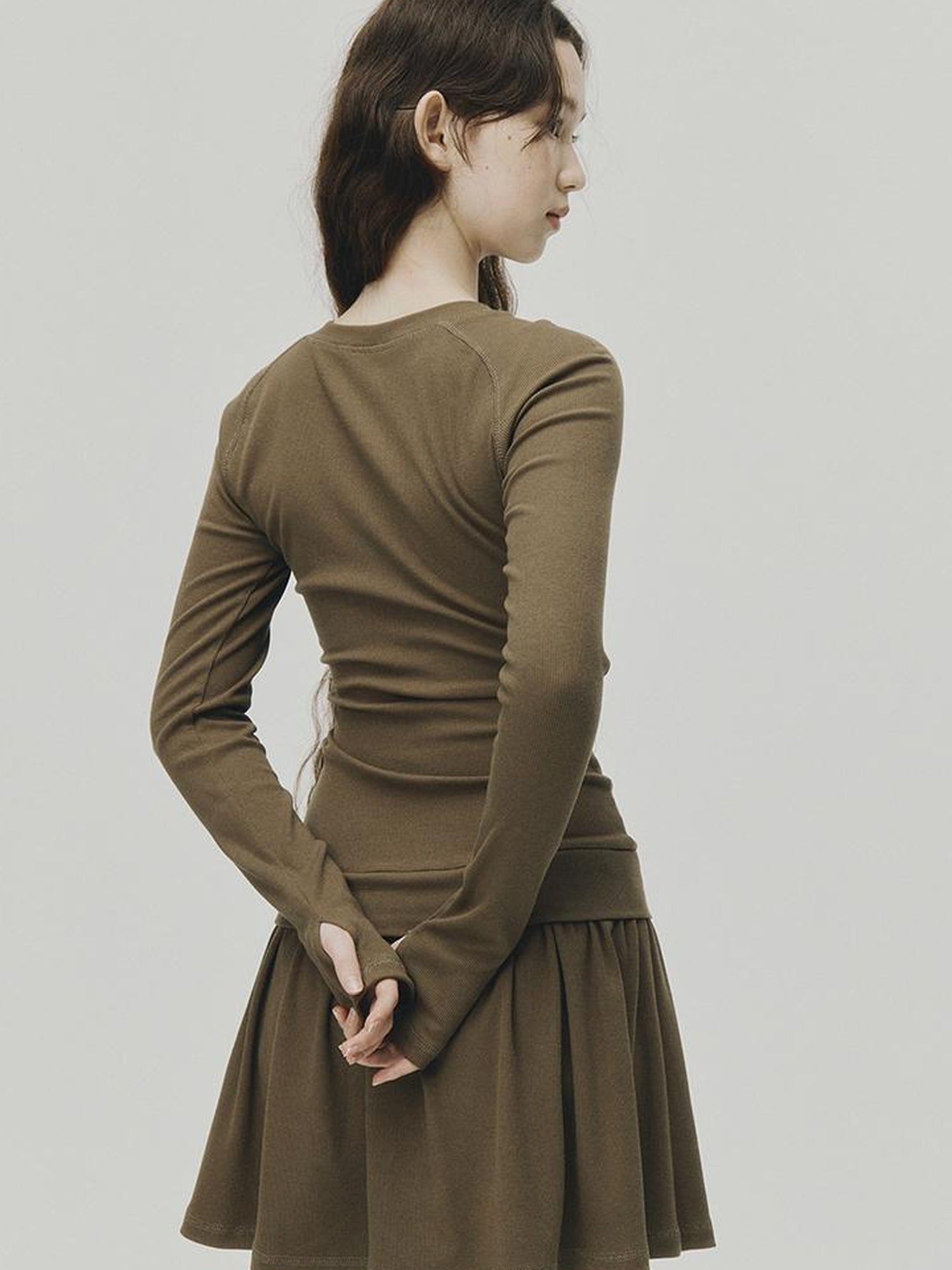 FUSSED Low Waist Stacked Ribbed Knit Dress with Raglan Sleeves