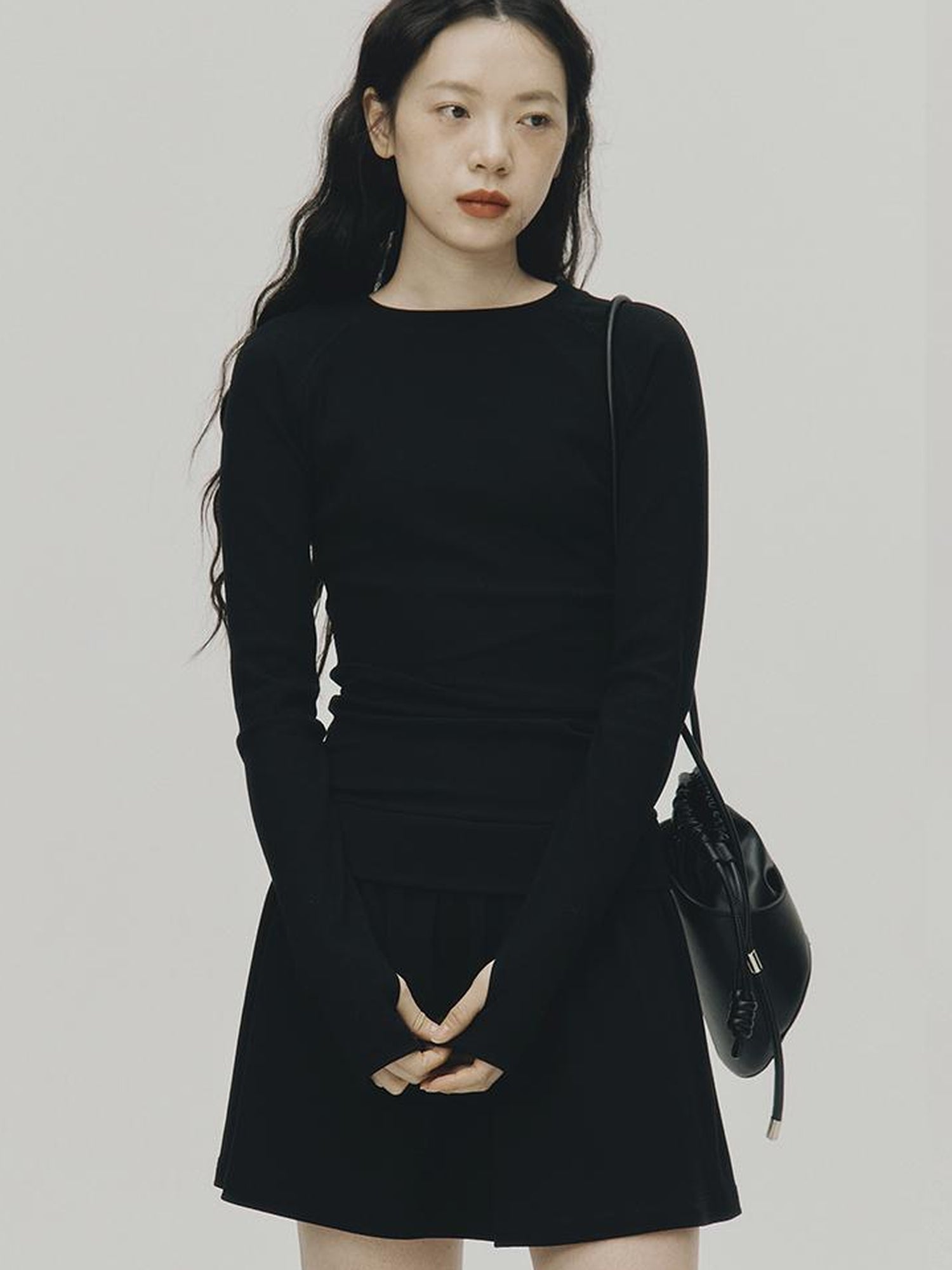 FUSSED Low Waist Stacked Ribbed Knit Dress with Raglan Sleeves