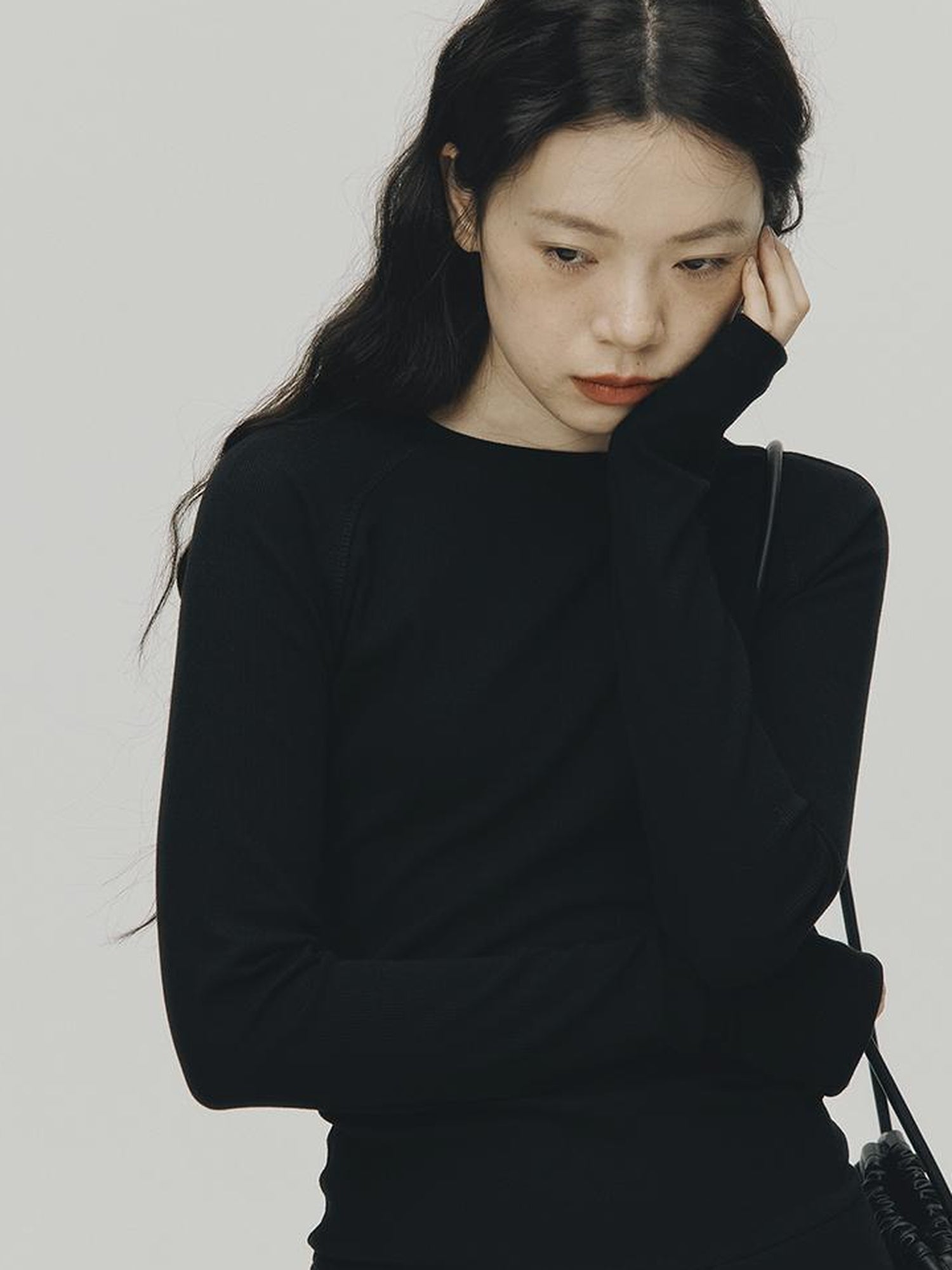 FUSSED Low Waist Stacked Ribbed Knit Dress with Raglan Sleeves