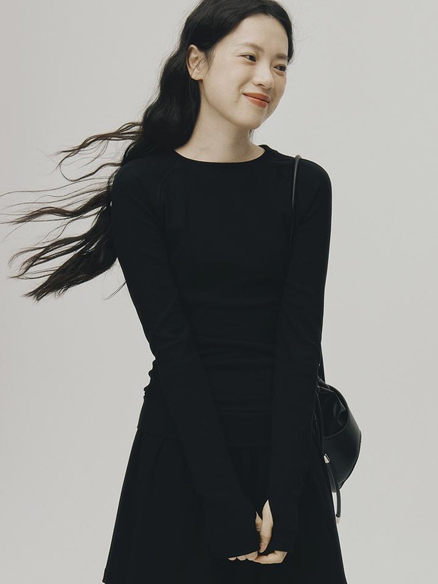 FUSSED Low Waist Stacked Ribbed Knit Dress with Raglan Sleeves