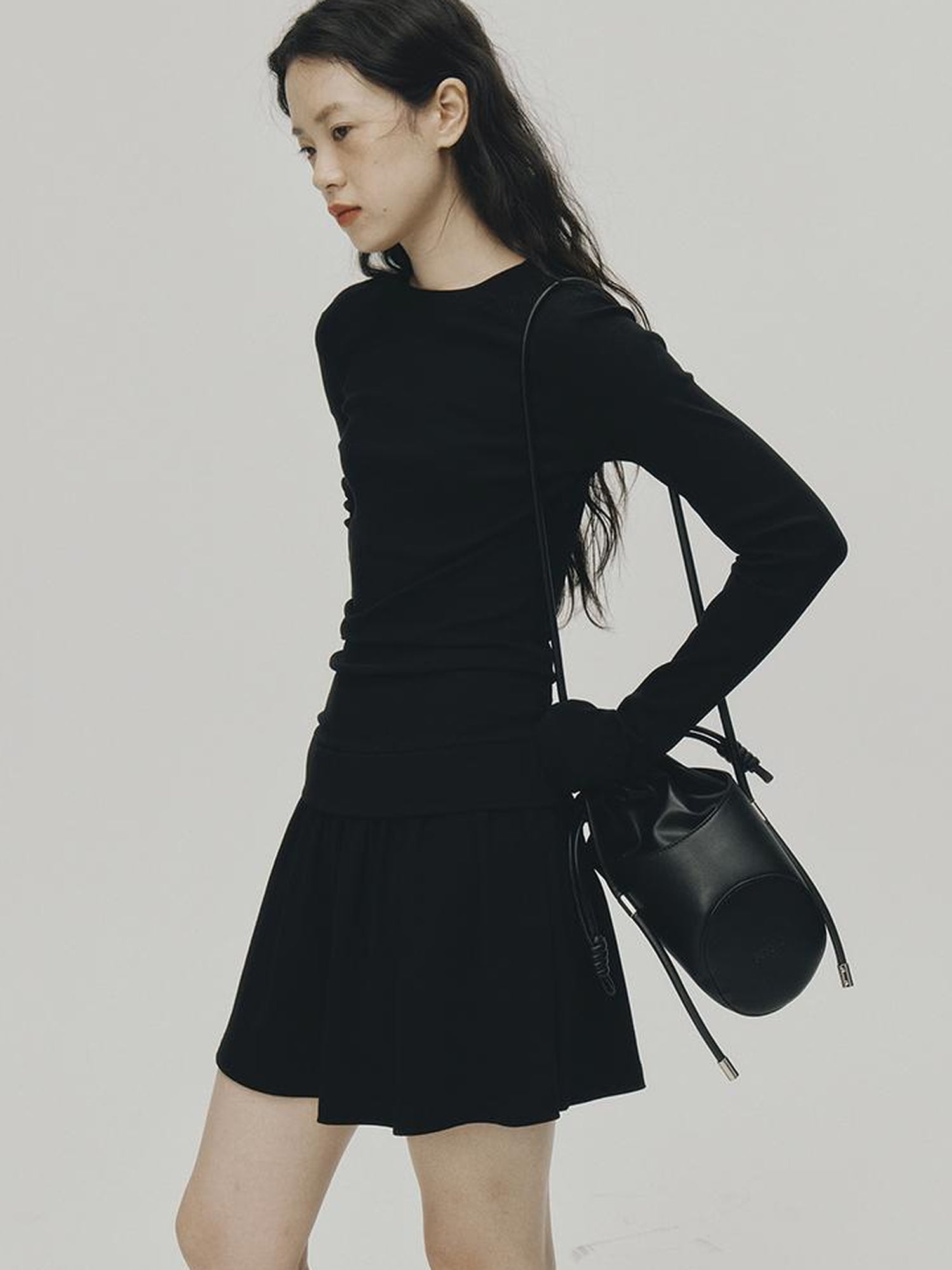 FUSSED Low Waist Stacked Ribbed Knit Dress with Raglan Sleeves