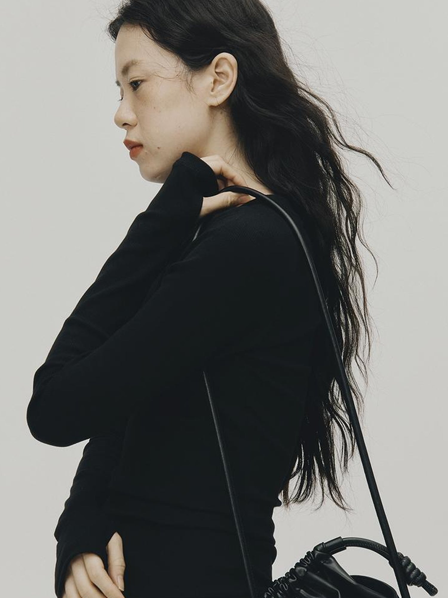 FUSSED Low Waist Stacked Ribbed Knit Dress with Raglan Sleeves