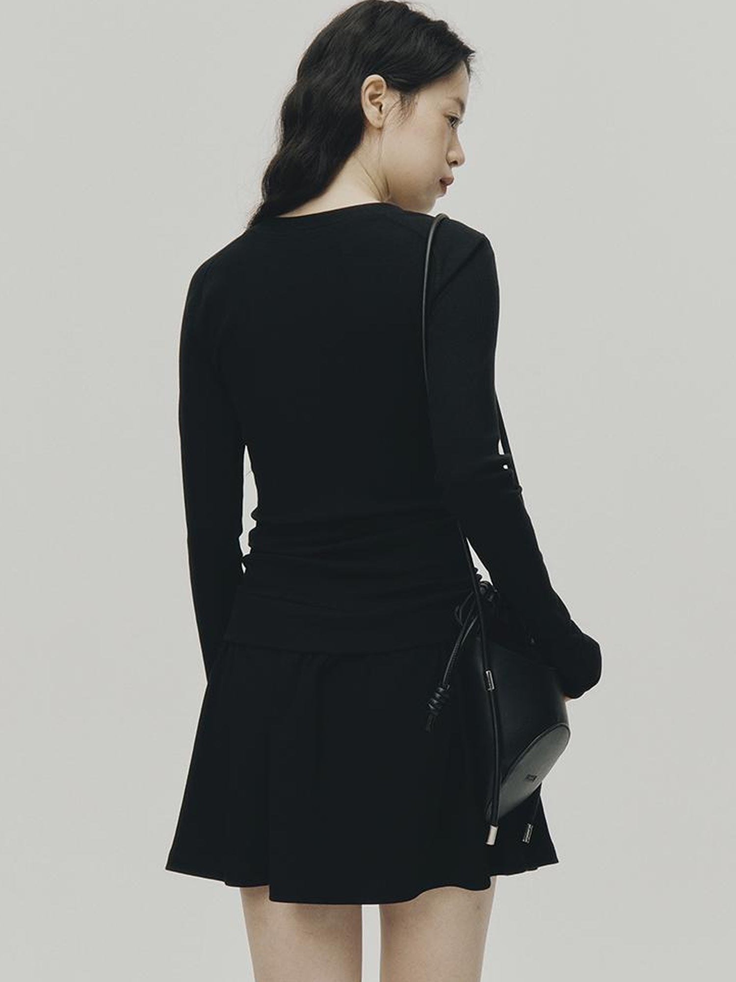 FUSSED Low Waist Stacked Ribbed Knit Dress with Raglan Sleeves