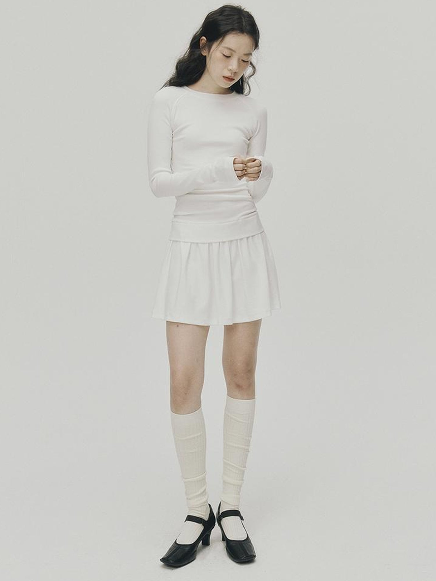 FUSSED Low Waist Stacked Ribbed Knit Dress with Raglan Sleeves