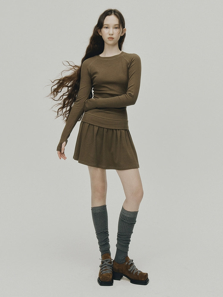FUSSED_Low_Waist_Stacked_Ribbed_Knit_Dress_with_Raglan_Sleeves_MISSTT