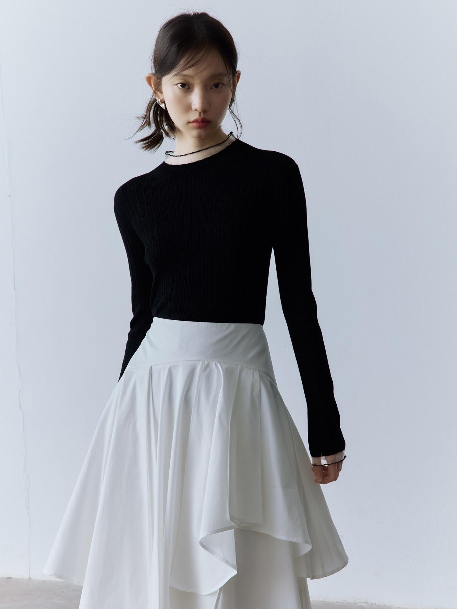 FUSSED Mall Quality College Patchwork Regular Women Mockneck Knit Sweater